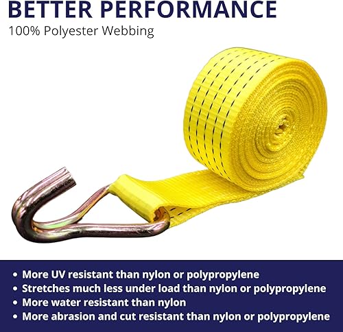 Miniatura 5 de Paquete de 2 correas de trinquete de 2 pulgadas x 15 pies, gancho J de 5000 libras