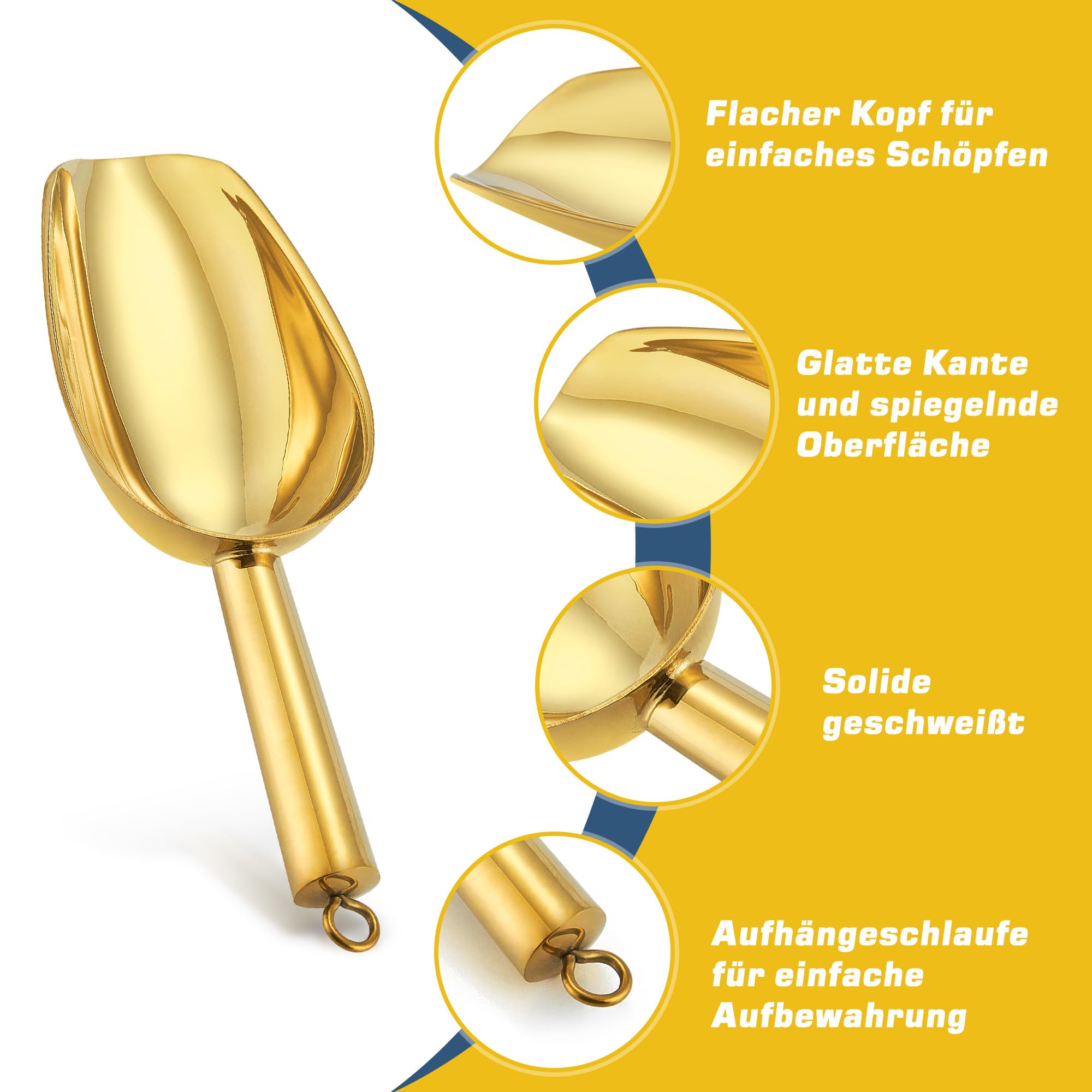 Vesaneae 3 × Paletta per Ghiaccio in Acciaio Inox, Paletta Cibo Cucchiaini Multiuso, per per Cucine, Bar, Buffet, Cereali, Farina, Grano, Cibo per Gatti, Cibo per Cani