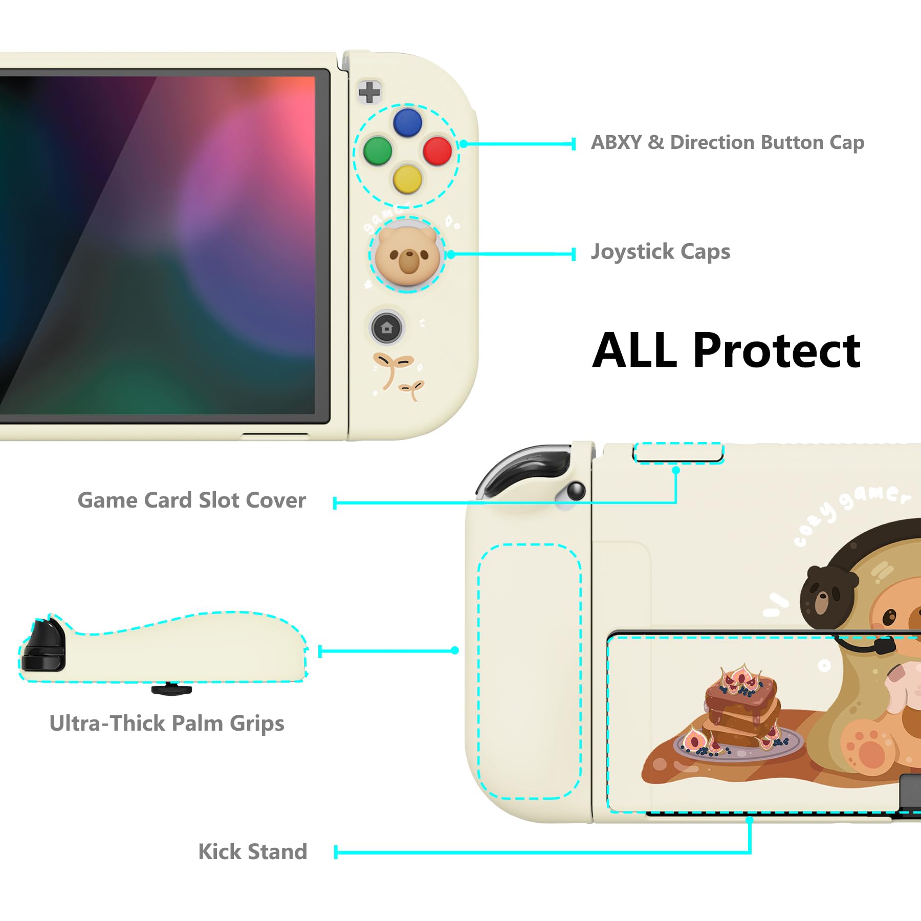 PlayVital ZealProtect Weiche Schutzhülle für Nintendo Switch OLED Konsole Joy Con Case Cover Zubehör mit Sticks Kappen & ABXY Richtungstastenkappen