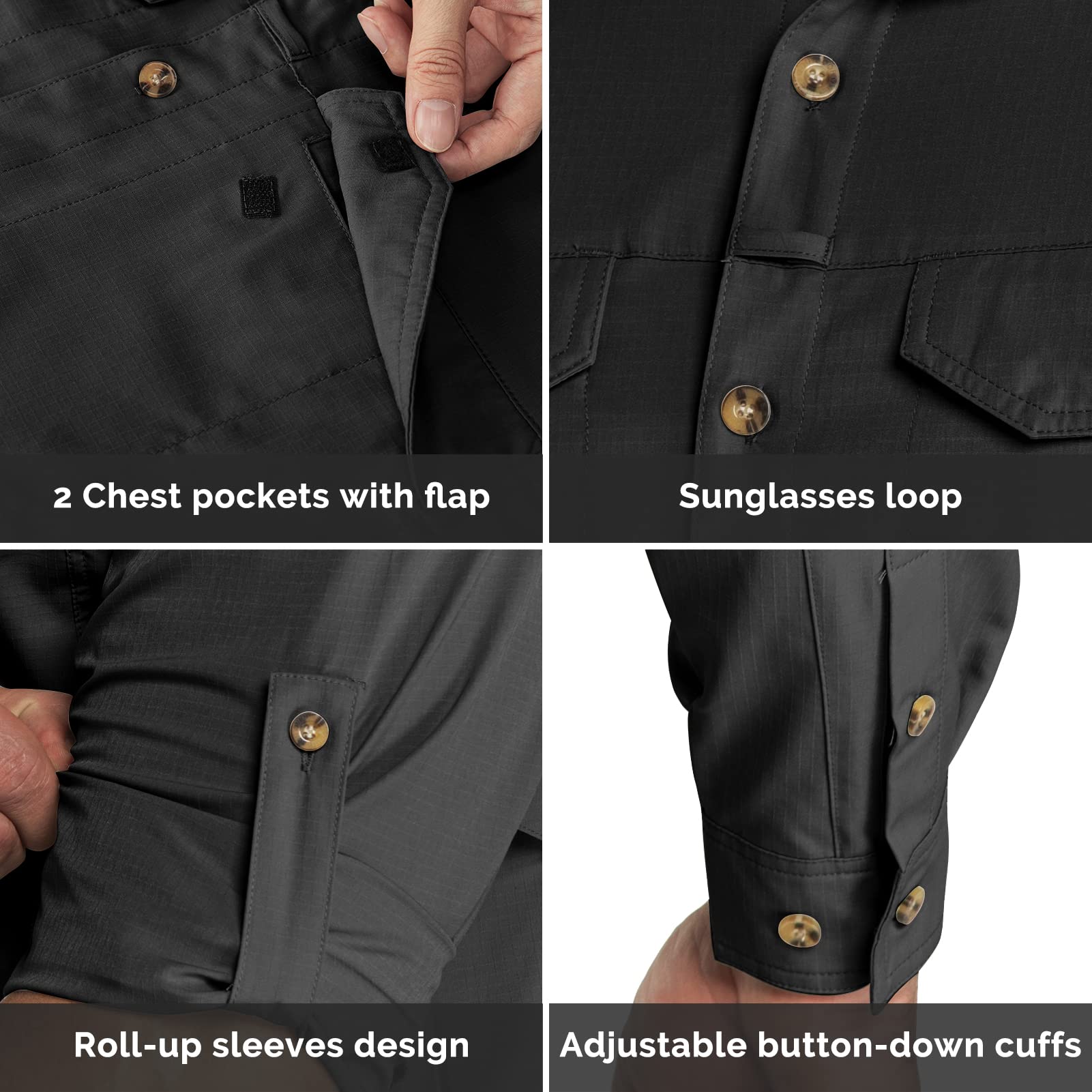 Outdoor Ventures Hemd Herren Freizeithemd Langarm Outdoor Shirt Atmungsaktive Schnell Trocknende Funktionshemd, Männer Frühling Sommer UV-Schutz Sportshirt