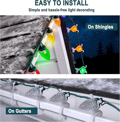 Miniatura 2 de Clips universales para luces de Navidad, 200 unidades todo en uno, clips de canalón, clips multiusos inastillables para C7E12, C9E17, mini cadena de