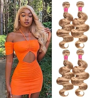 Wome Hair Honey Blonde Body Wave Brazilian Remy Human Hair Extensions 4 Bundles Mix Length 100% Unprocessed Human Hair wea...