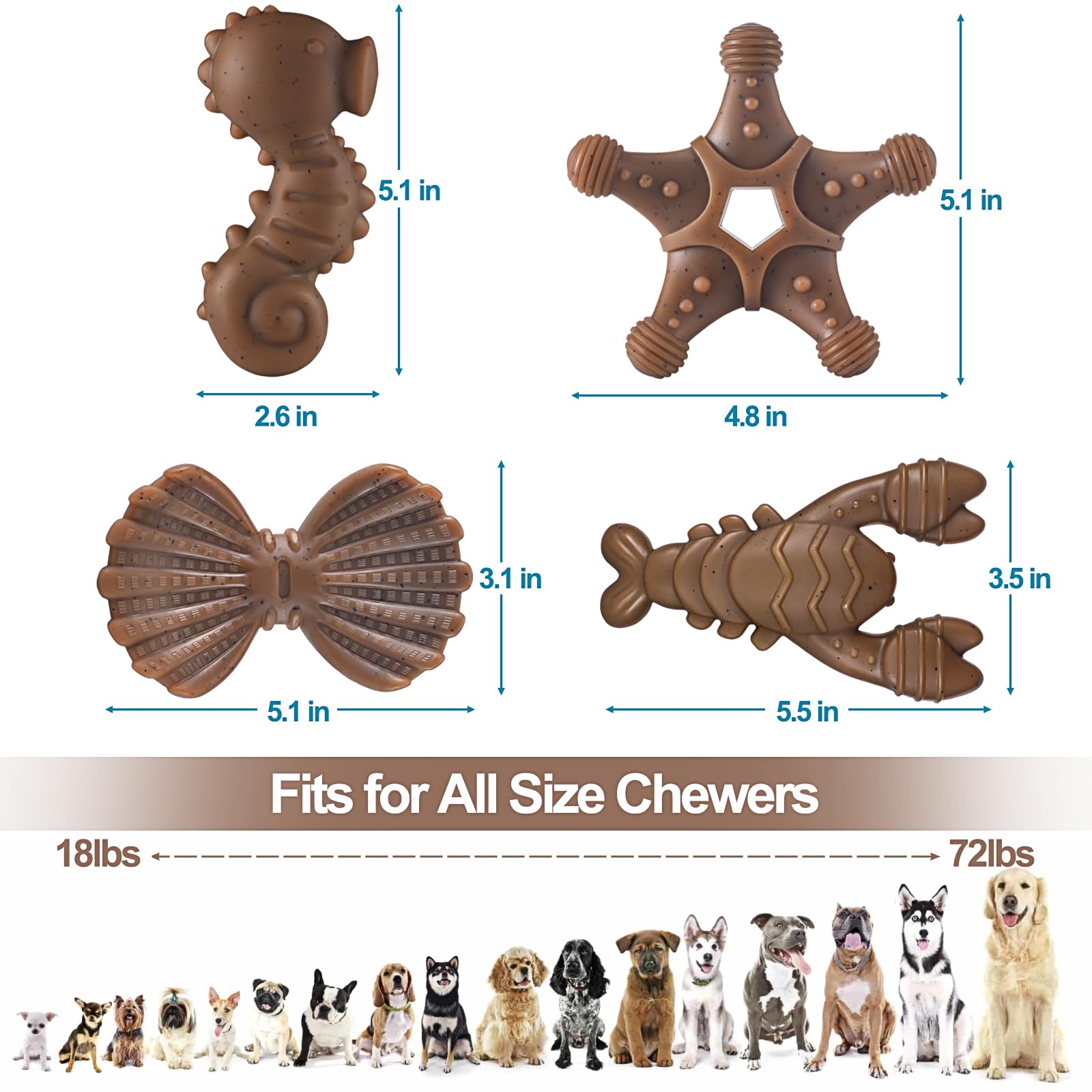 Juguetes Masticables Mordedores Perro, Juguetes Indestructibles Regalos para Perros, Juguetes Duraderos para Perros de Razas Grandes, Medianas y Pequeñas, Paquete de 4 Juguetes Súper