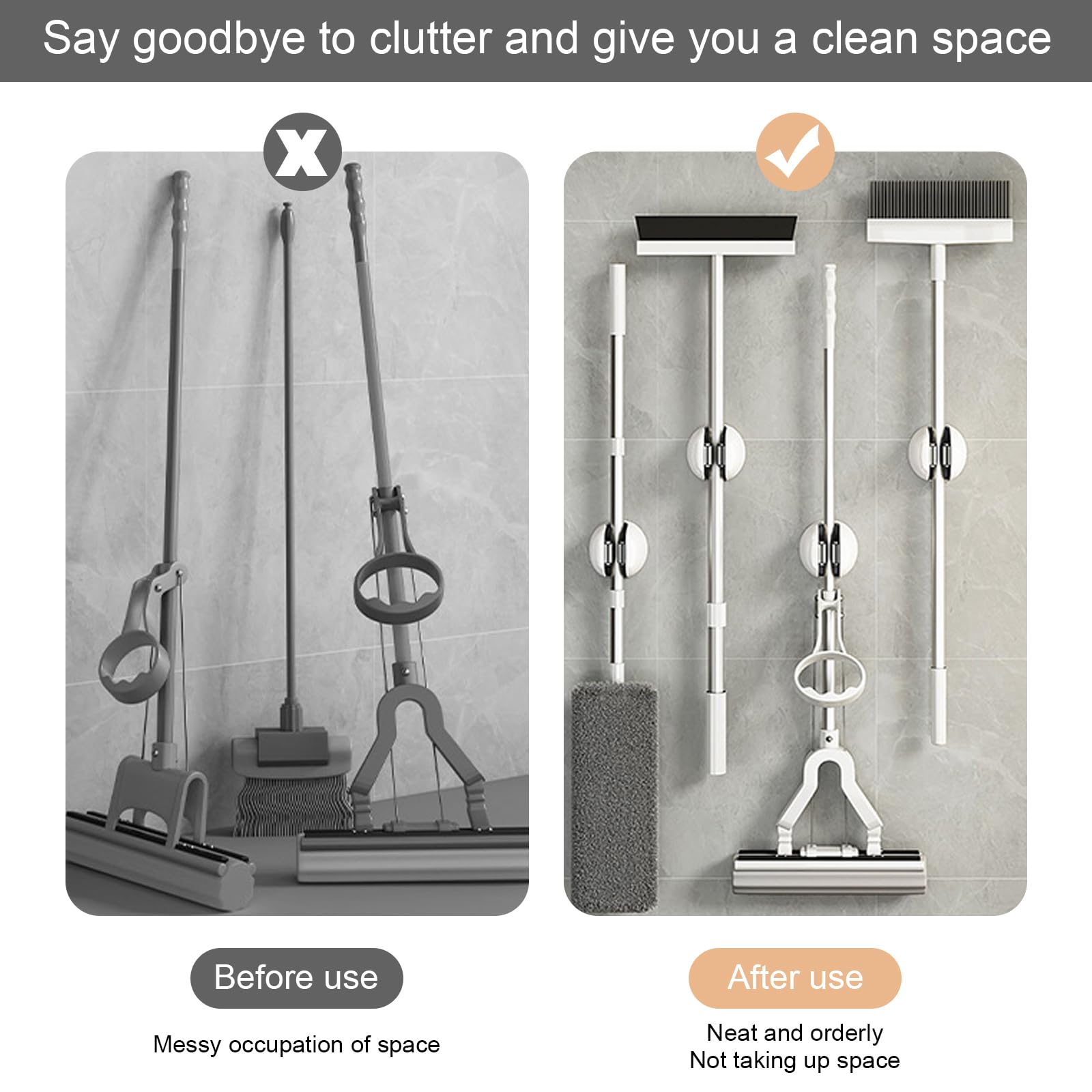 3 Pièces Porte Vadrouille Sans Percage, Support De Balai Mural Auto Adhesif Porte Balais Mural Sans Percage Accroche Balai Mural Auto Adhesif Pince A Balai De Auto Adhesif Pour Cuisine Jardin 84362348