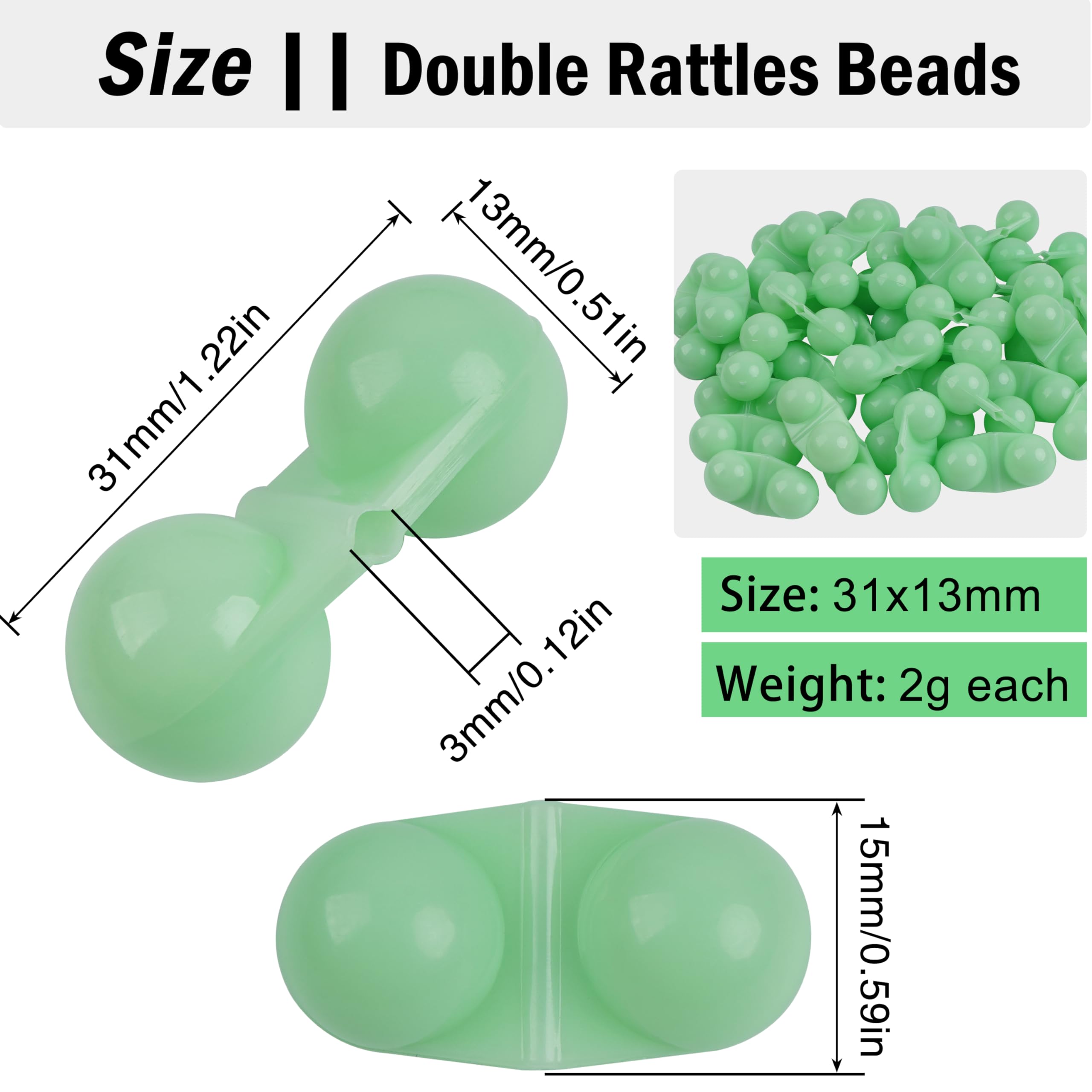 FUSIGO Fishing Double Rattle Beads, 35pcs Catfish Rig Rattles Fishing Attractor Plastic Beads Fishing Bells Accessory Tool Catfish Rattles for Catfish Striper Bass Pompano