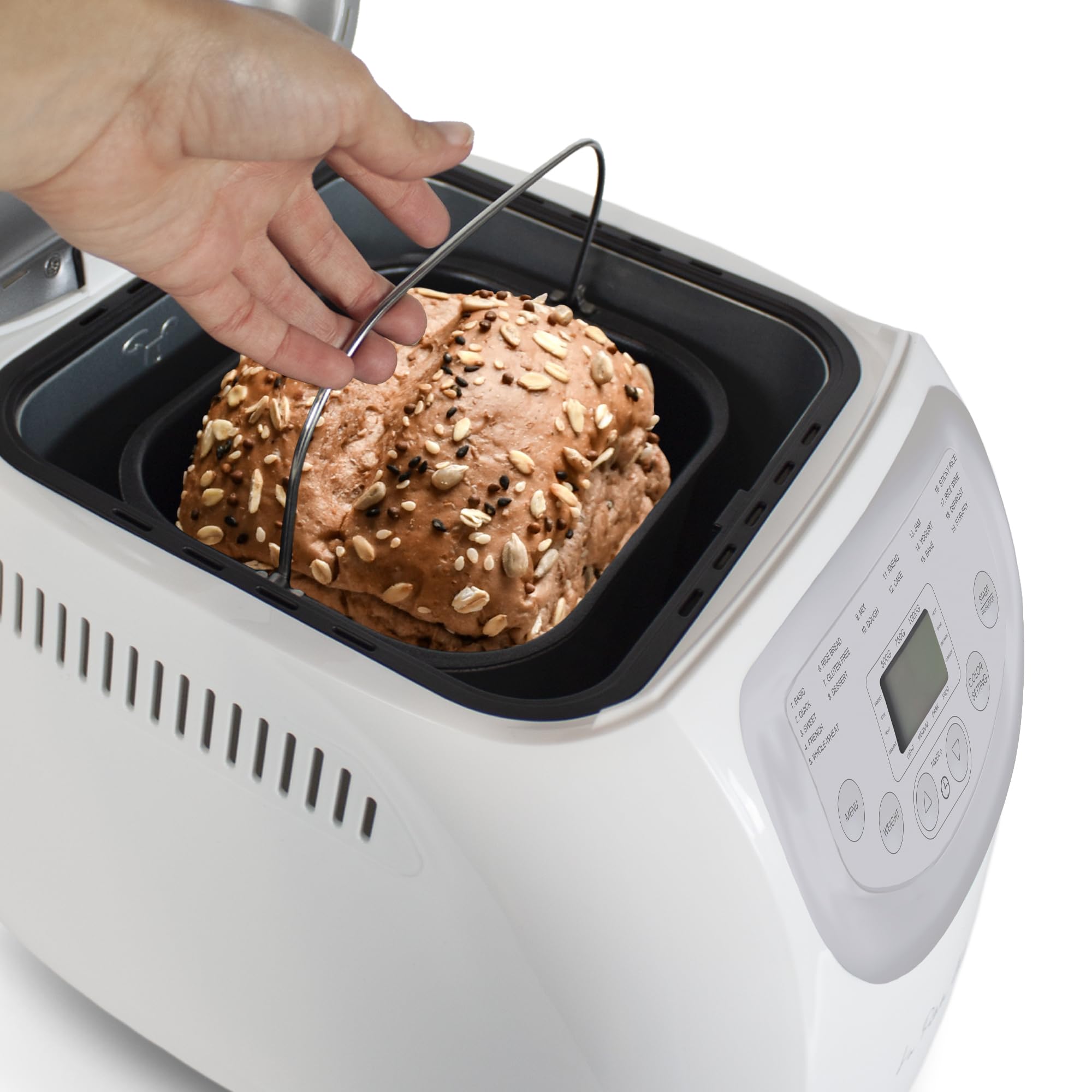 PRIXTON La Petite Bakery - Macchina per il pane e pizza 19 Tipi di Pane 3 Livelli di Tostatura Capacità 1000 g Schermo con pulsanti e Timer