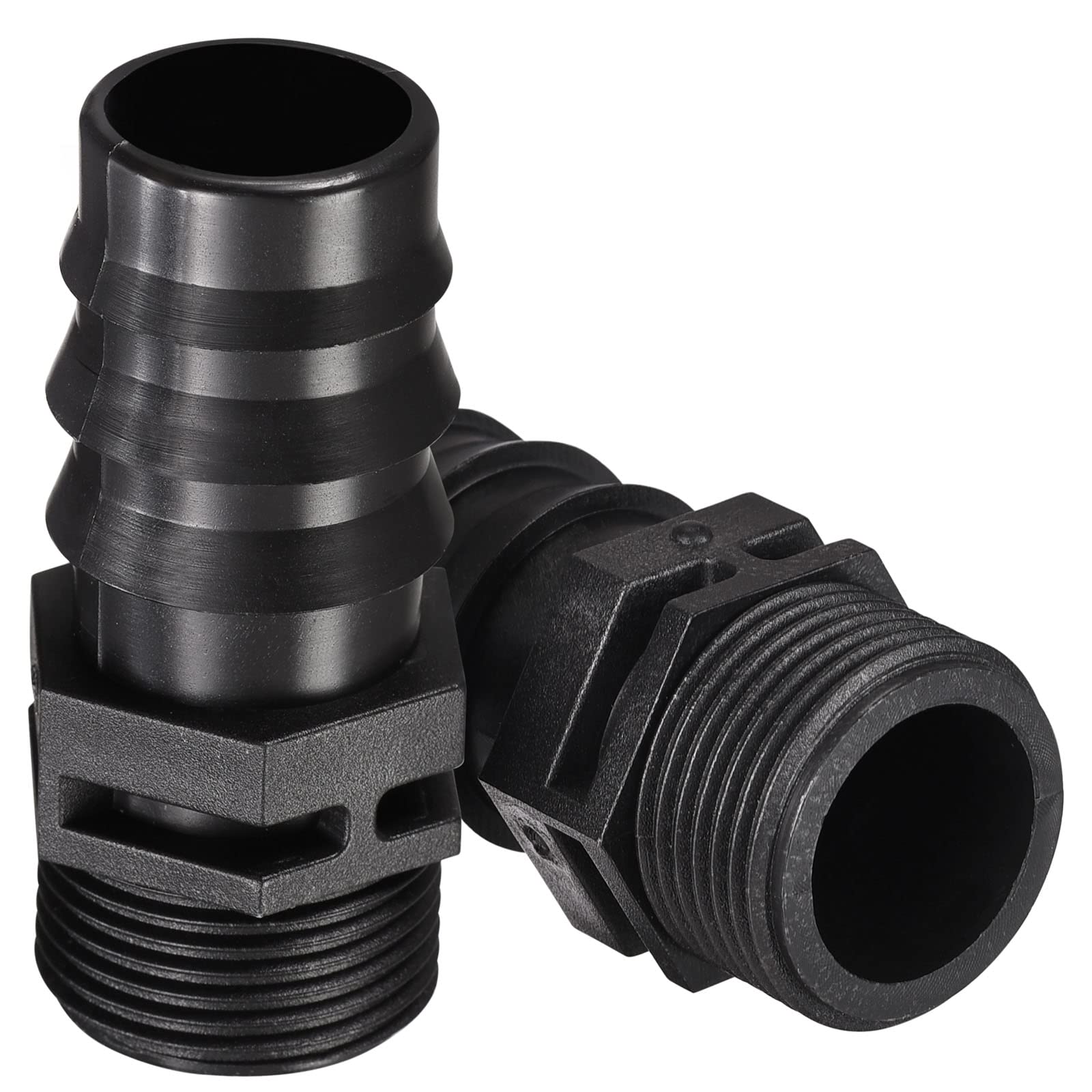 M METERXITY 4 Pack Barb Hose Fittings - 24.5mm Barbed Hose Fitting 2 Way Connectors Apply to Garden, Black(G3/4 Male Thread)