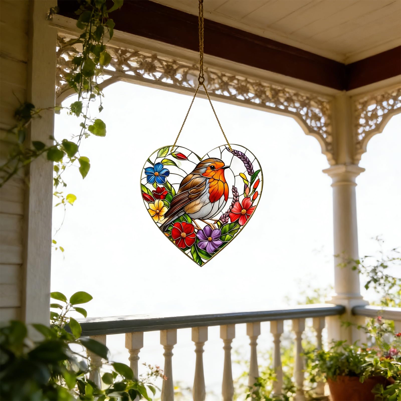 Atrapasoles para Ventana Petirrojos, Acrílico Suncatchers de Colores Colgante, Adorno de Jardín de Petirrojos para Ventanas, Patios, Paredes, Hogar y Jardín