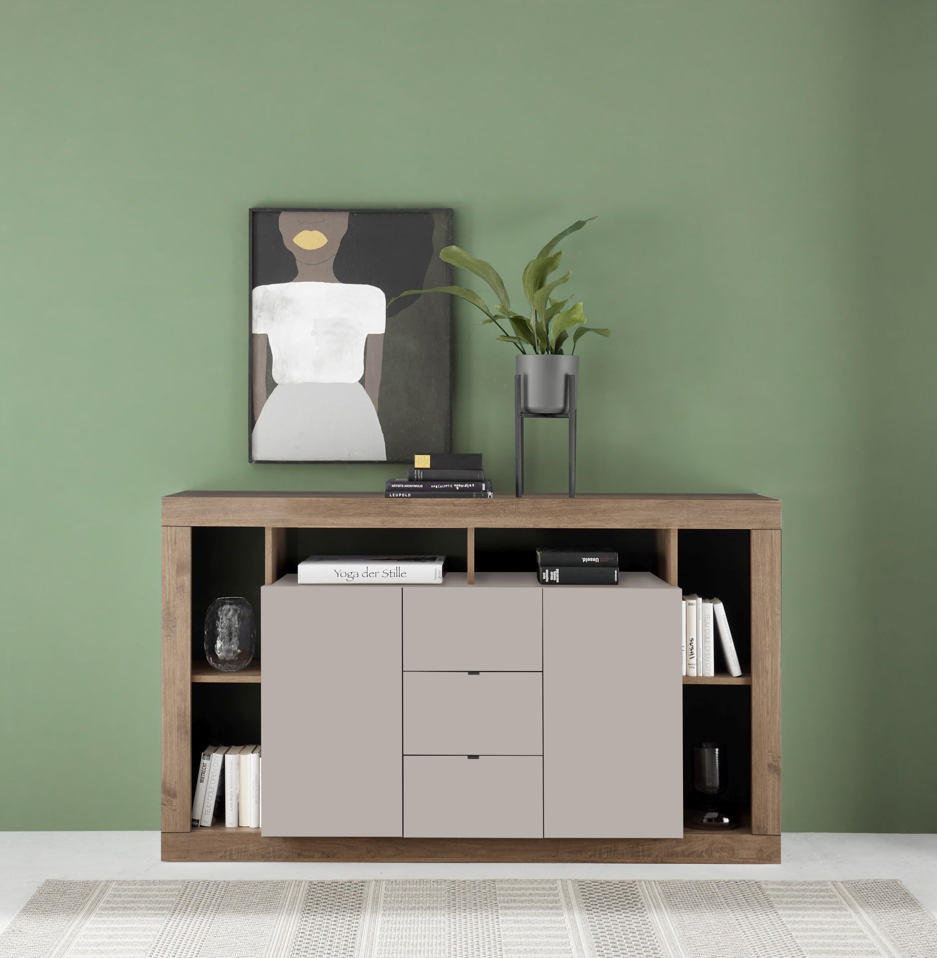 Web Convenienza Madia con 2 Ante e 3 Cassetti - Made in Italy - Credenza Contenitore Collezione Rimini per Soggiorno, Cucina, Ingresso e Sala da Pranzo Mobile Design moderno - Mercure/Cashmere