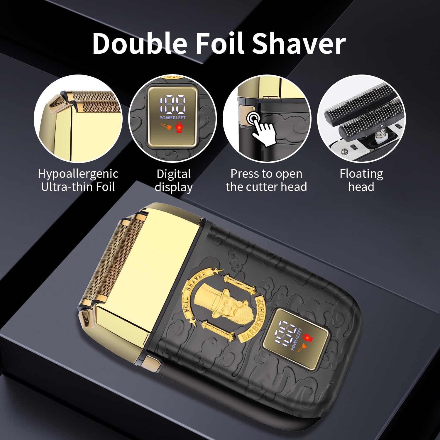 HIENA PRO Professional Foil Shaver for Men, Double Electric Foil Trimmer, Cordless Bald Head Precision Trimmer, Electric Razor, Rechargeable with USB, Gifts for Men (BGGM)