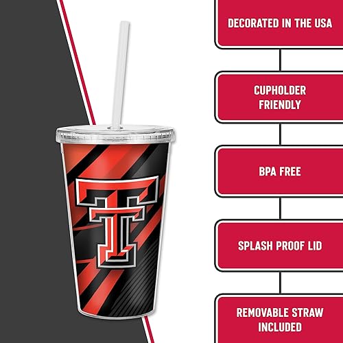 Miniatura 30 de Rico Industries NCAA Sports Team - Vaso transparente de 16 onzas con pajilla, vaso de viaje del color del equipo para fanáticos de los deportes