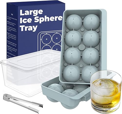 Paquete de 2 bandejas de cubitos de hielo para whisky (2.5 pulgadas) (lengüeta + caja) (8 cavidades), bandeja de hielo grande con tapa, bandeja de