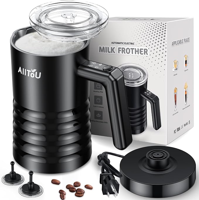 4-in-1 Electric Milk Frother With LED Display - Silent Frothing For Coffee, Latte, Hot Chocolate
