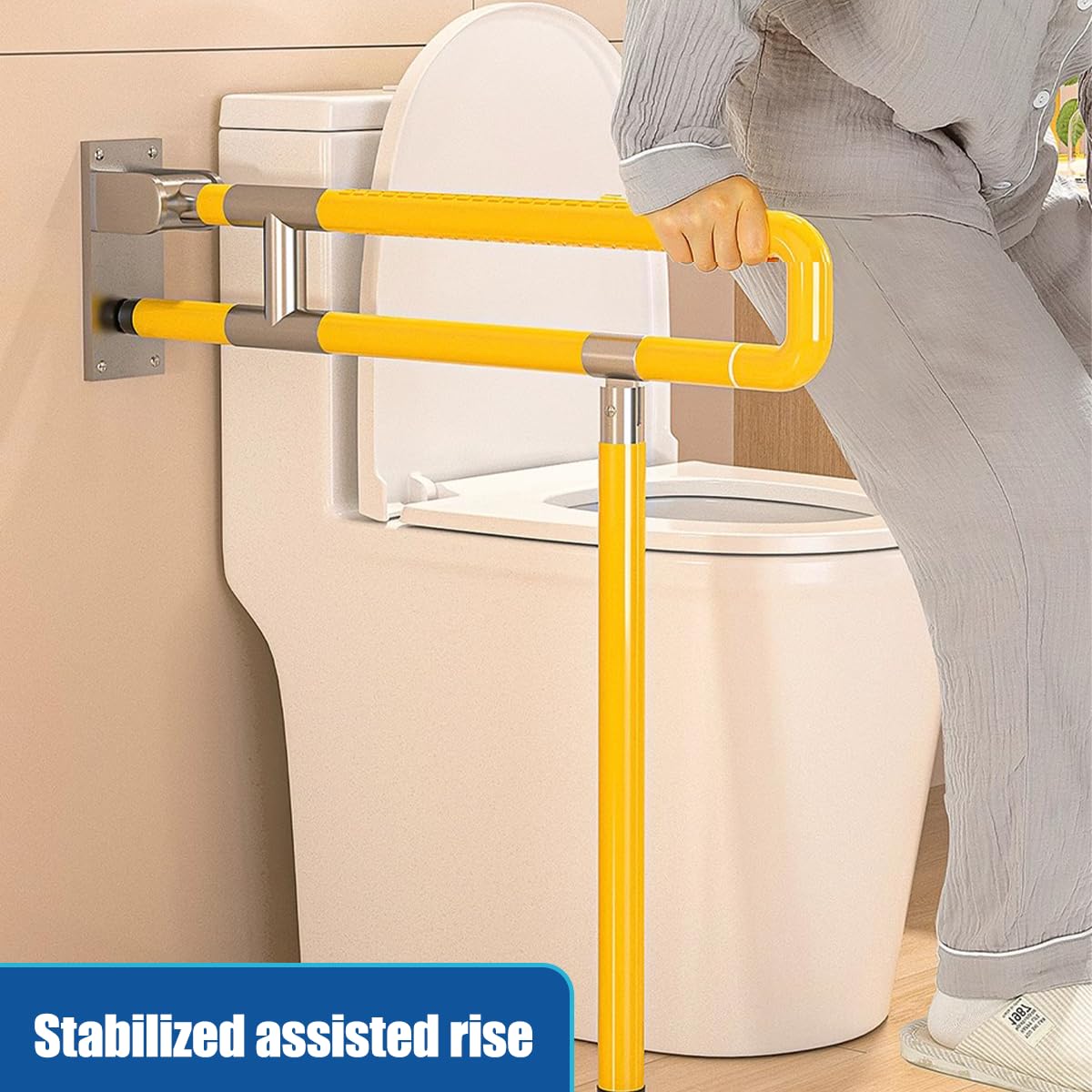Barras de agarre para discapacitados, barra de seguridad abatible para inodoro con pata, agarre antideslizante, ayuda para ancianos, embarazadas, discapacitadas (tamaño: 70 x 60 cm, color: amarillo)