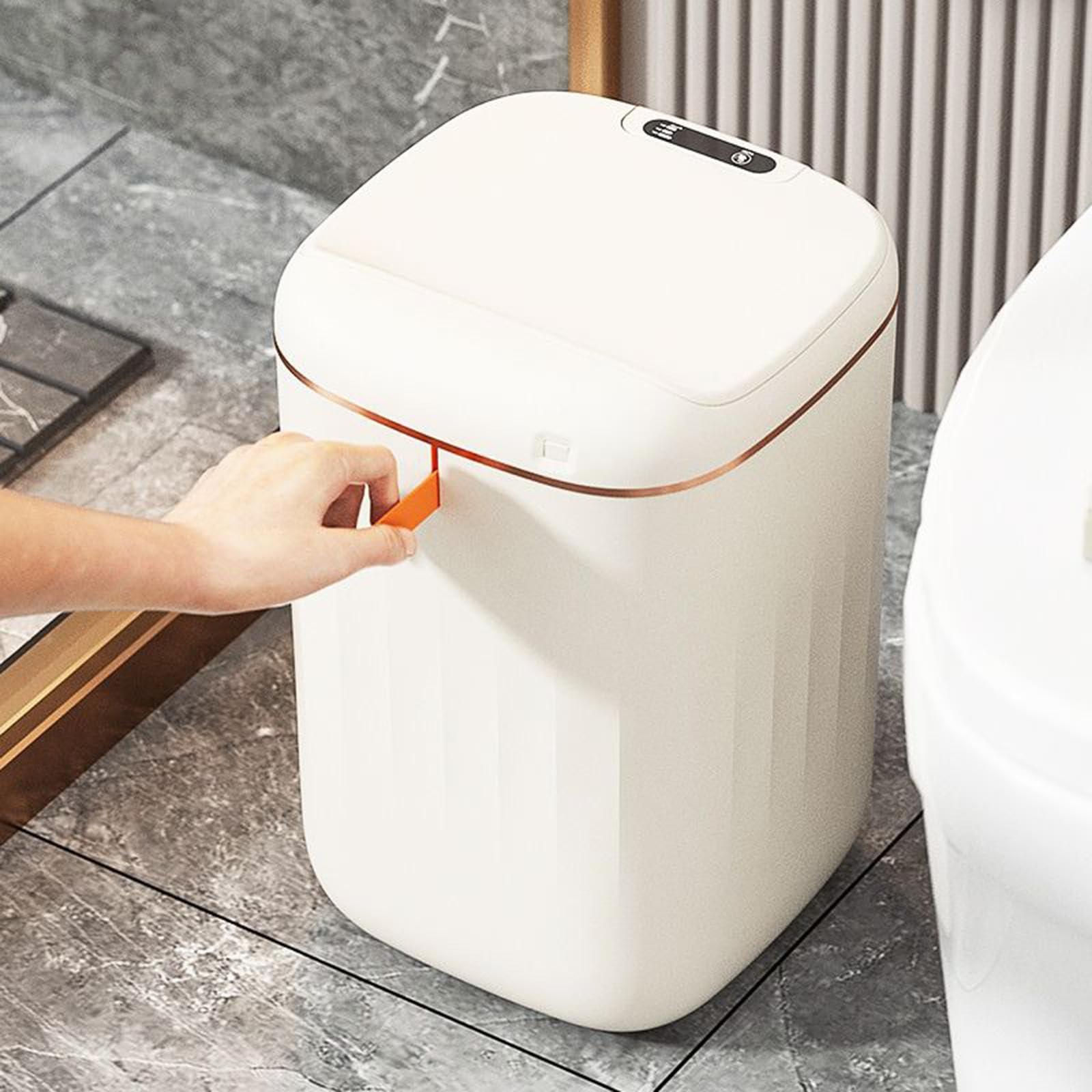 Papelera Automática, Papeleras de Baño con Tapa, Papelera Eléctrica, Papelera Sin Contacto para La Oficina, 24L Blanco Crema, Individual