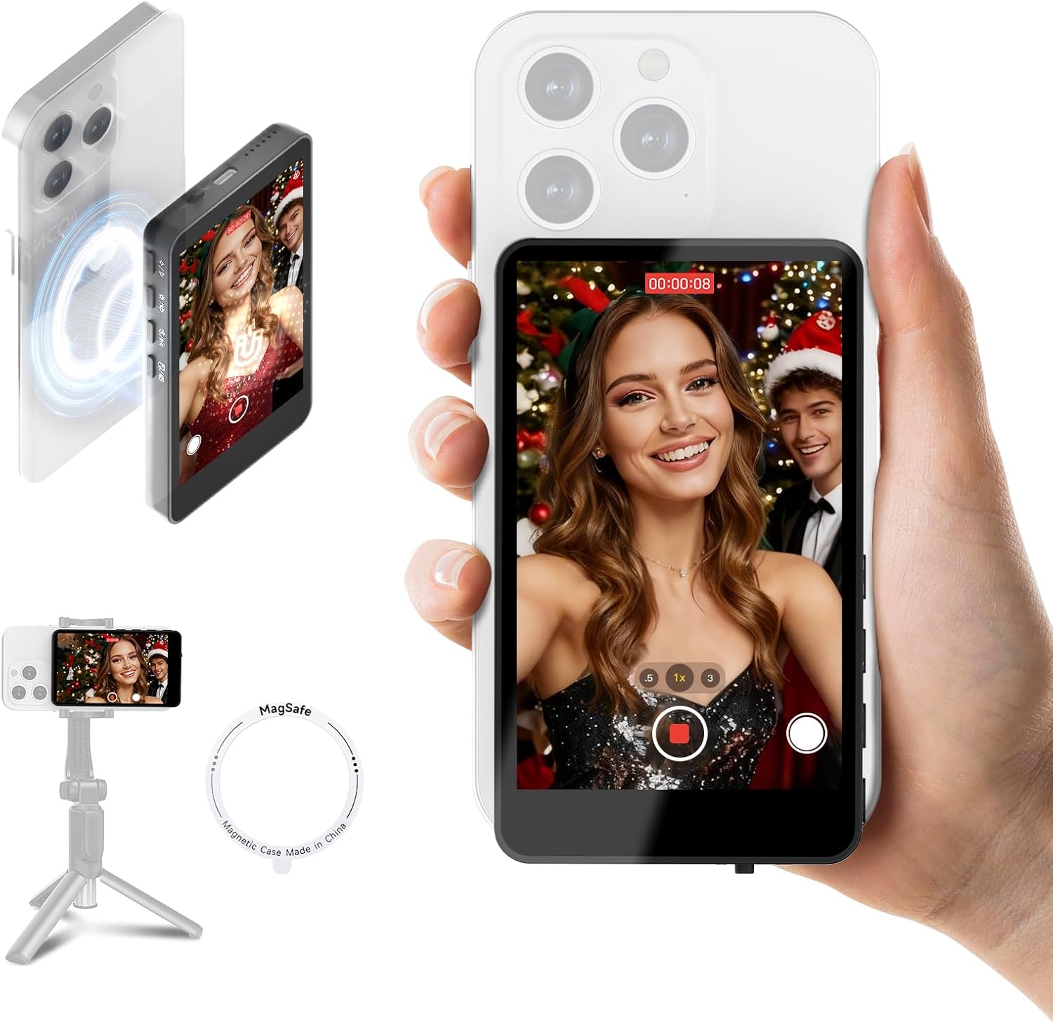 SYNCO XView Selfie Monitor Screen for iPhone & Android, Wireless 4K/1080p Magnetic Back Camera Vlog Monitor with 164FT Range, Built-in Speaker for YouTube TikTok Live Streaming (Black)