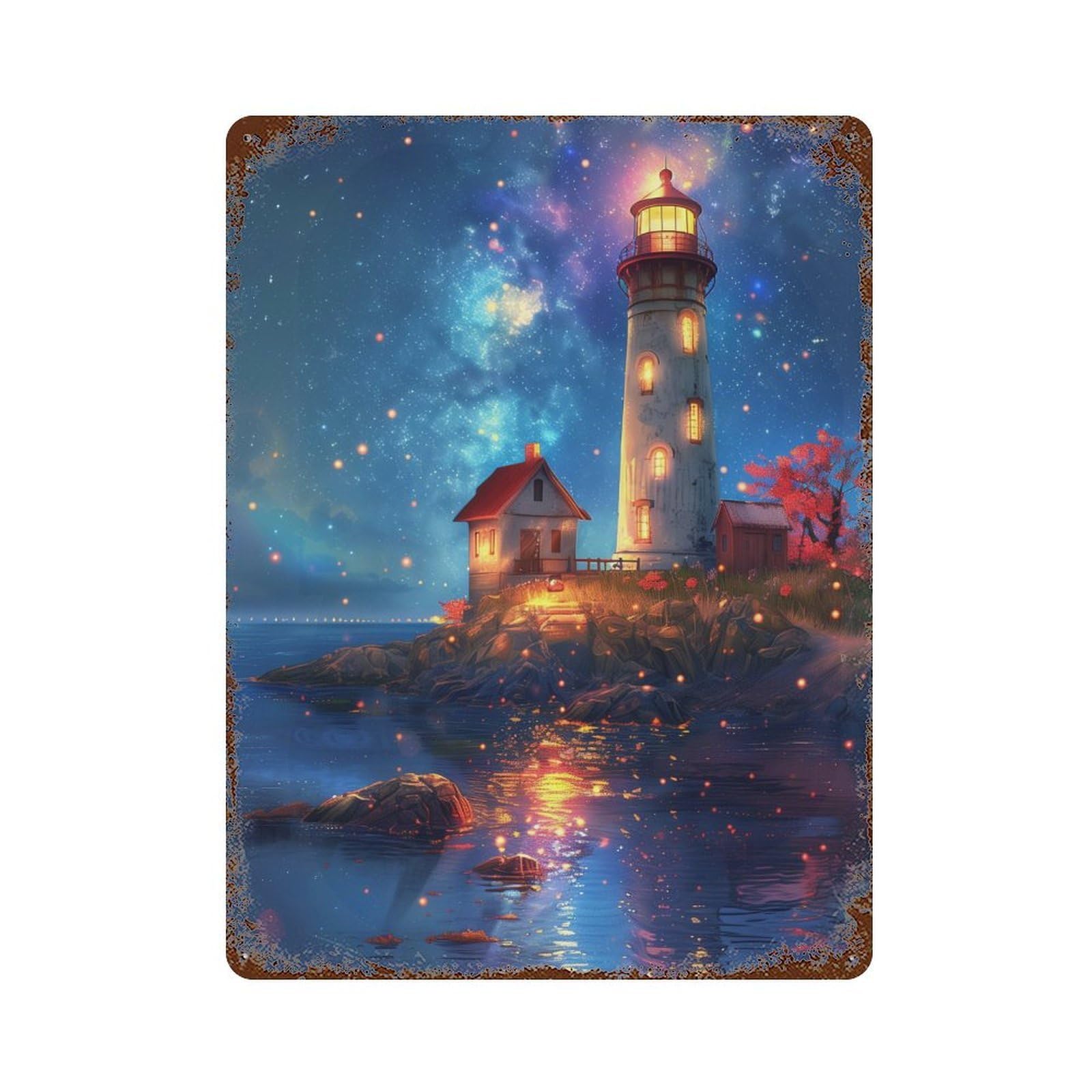 Magical Lighthouse Reflections Rusty Metal Tin Sign 15.7"x11.8", Old School Wall Decor for Garage, Pub Or Kitchen