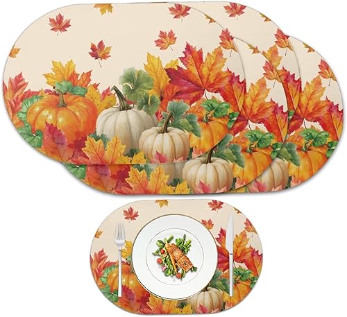 Miniatura 37 de Heat Resistant Placemats Oval Placemats Set of 6 Leather Washable and Wipeable Non Slip Place Mats, Waterproof Modern Dining Table Mats, Oval Floral