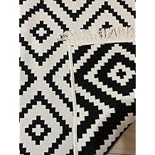 Rug Double Sided Available Washable Woven Rug (Black-White, 160*250cm)