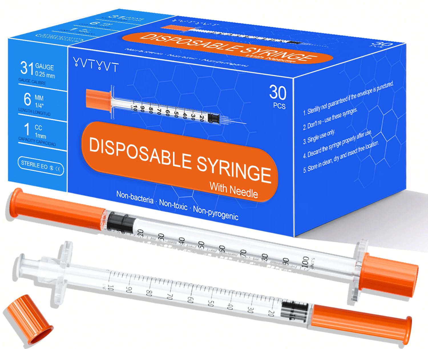 1mL/cc Syringe with 31G 5/16" (8mm) Needle | 100 Individually Wrapped Units | Lab Tools — Amazon image 9