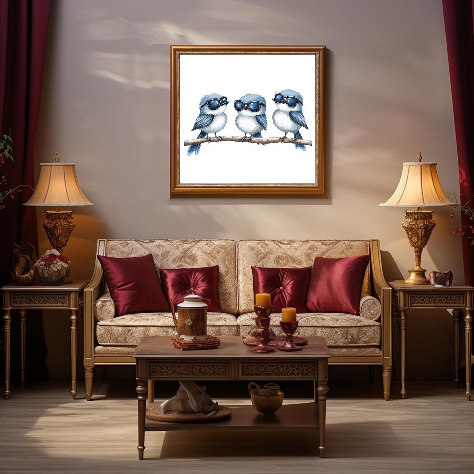 cukol cukol Kit Punto Croce da Ricamare Prestampato Completo, 11CT 30x30 cm | Quadro Uccelli, Schemi Facili per Principianti, Set Ricamo ha Aspetto Raffinato per Decorazioni Parete, Hobby Creativi