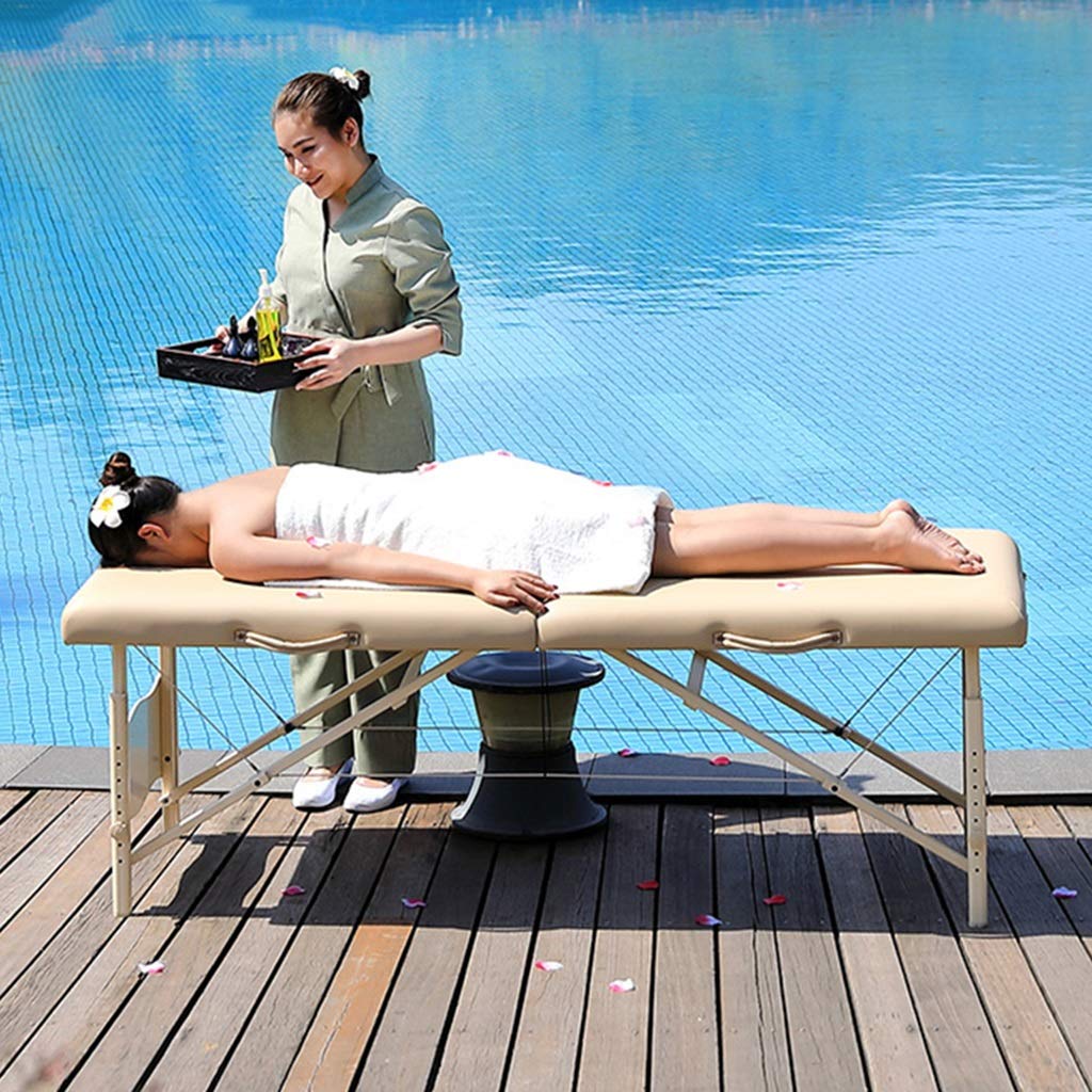 Mesas de SPA Camilla de Masaje portátil de 2 Secciones Ancho 71 cm Colchón de 5 cm de Espesor Espuma Reiki Comodidad Superior Estuche de Transporte Resistente de Lujo (Beige)