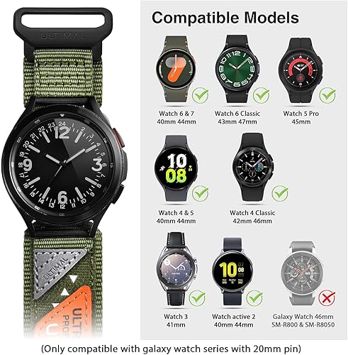 Miniatura 2 de ULTIMAL Correa de reloj de 0.787 in diseñada para Samsung Galaxy Watch Band 6, 5, 4, 3, 2 (1.575 in, 1.614 in, 1.654 in, 1.693 in, 1.732 in, 1.772