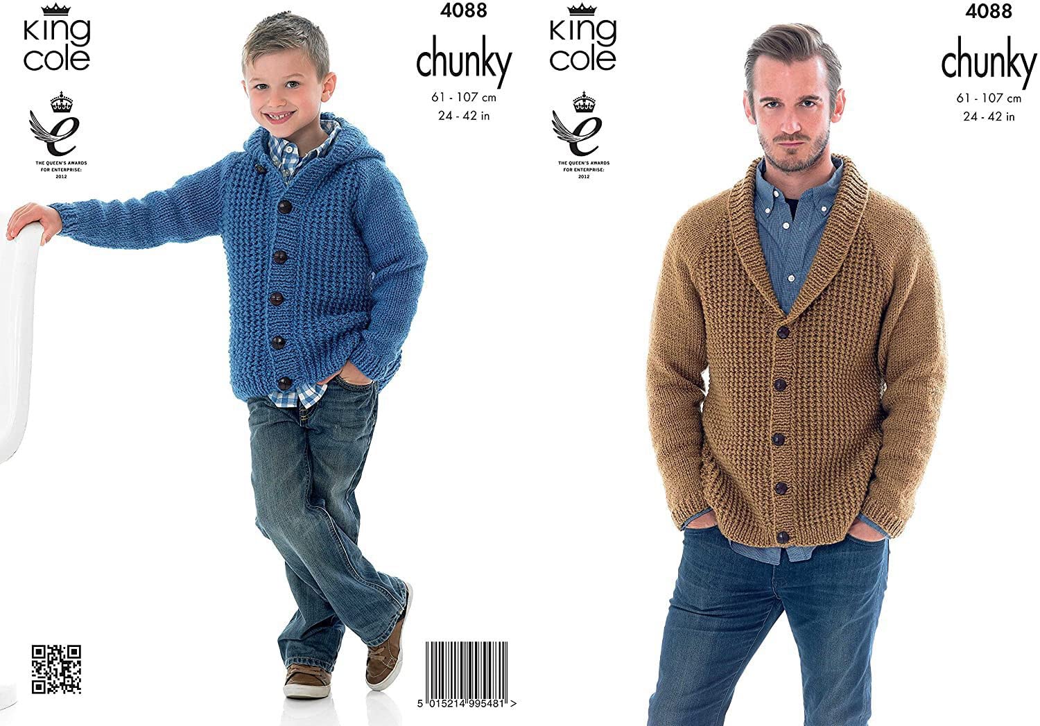 King Cole Chunky Knitting Pattern - 4088 Boy's & Men's Cardigan & Hoodie