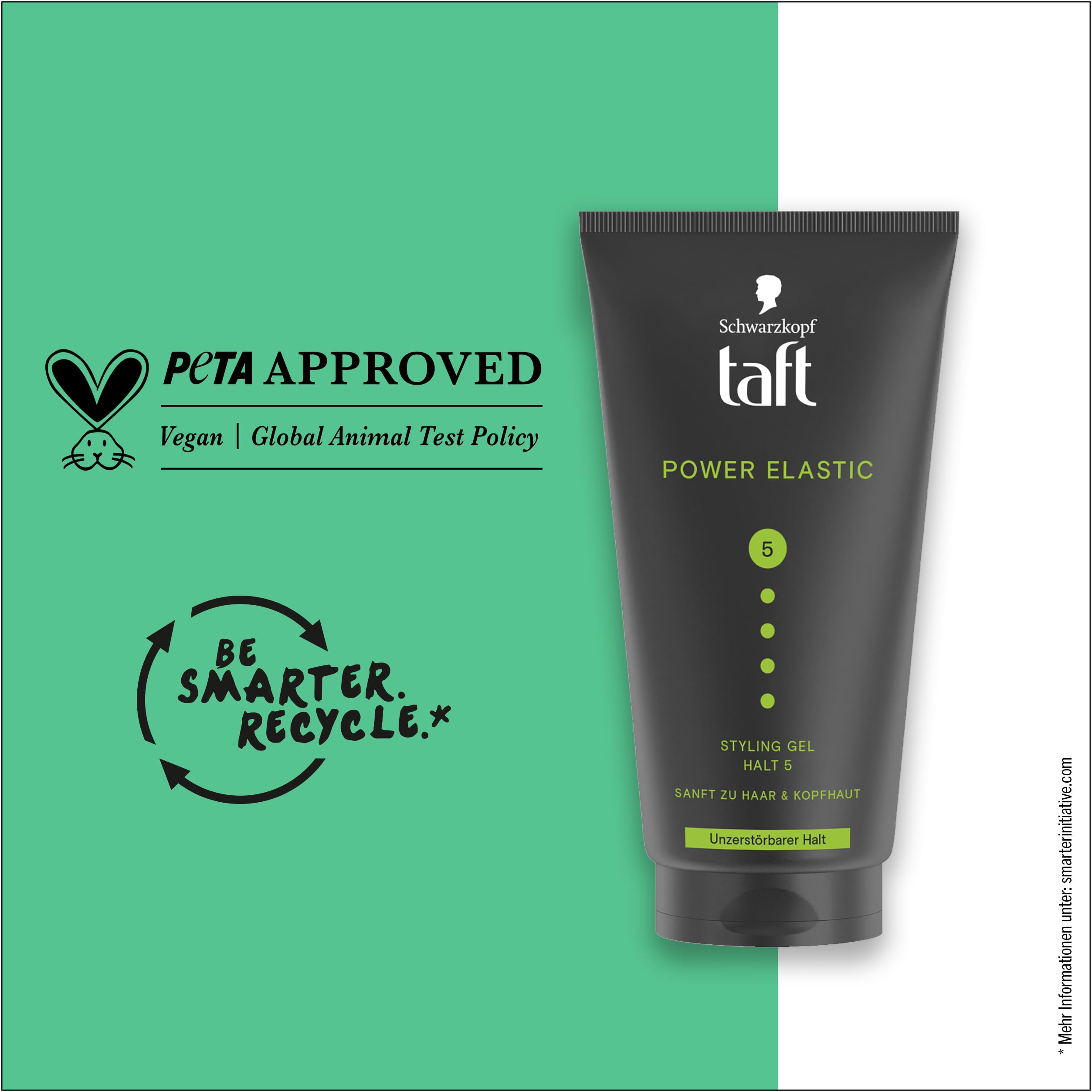 Schwarzkopf Taft Gel Power Elastic (150 ml), żel do włosów, mocny do 48 godzin, delikatny dla włosów i skóry głowy, wegański żel do stylizacji włosów