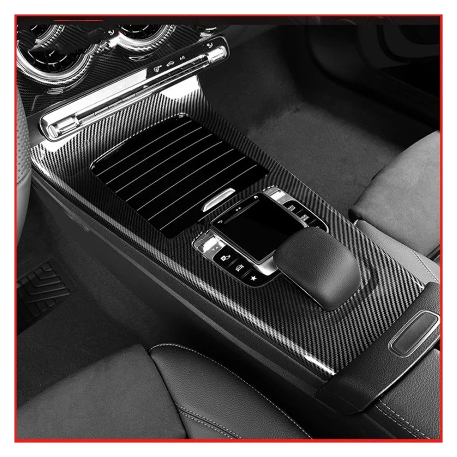 osłona klamki drzwi Pasuje do CLA W177 C118 pokrywa konsoli środkowej samochodu tapicerka rama panelu akcesoria wewnętrzne Przycisk deski rozdzielczej(Style 2 Carbon Fiber)