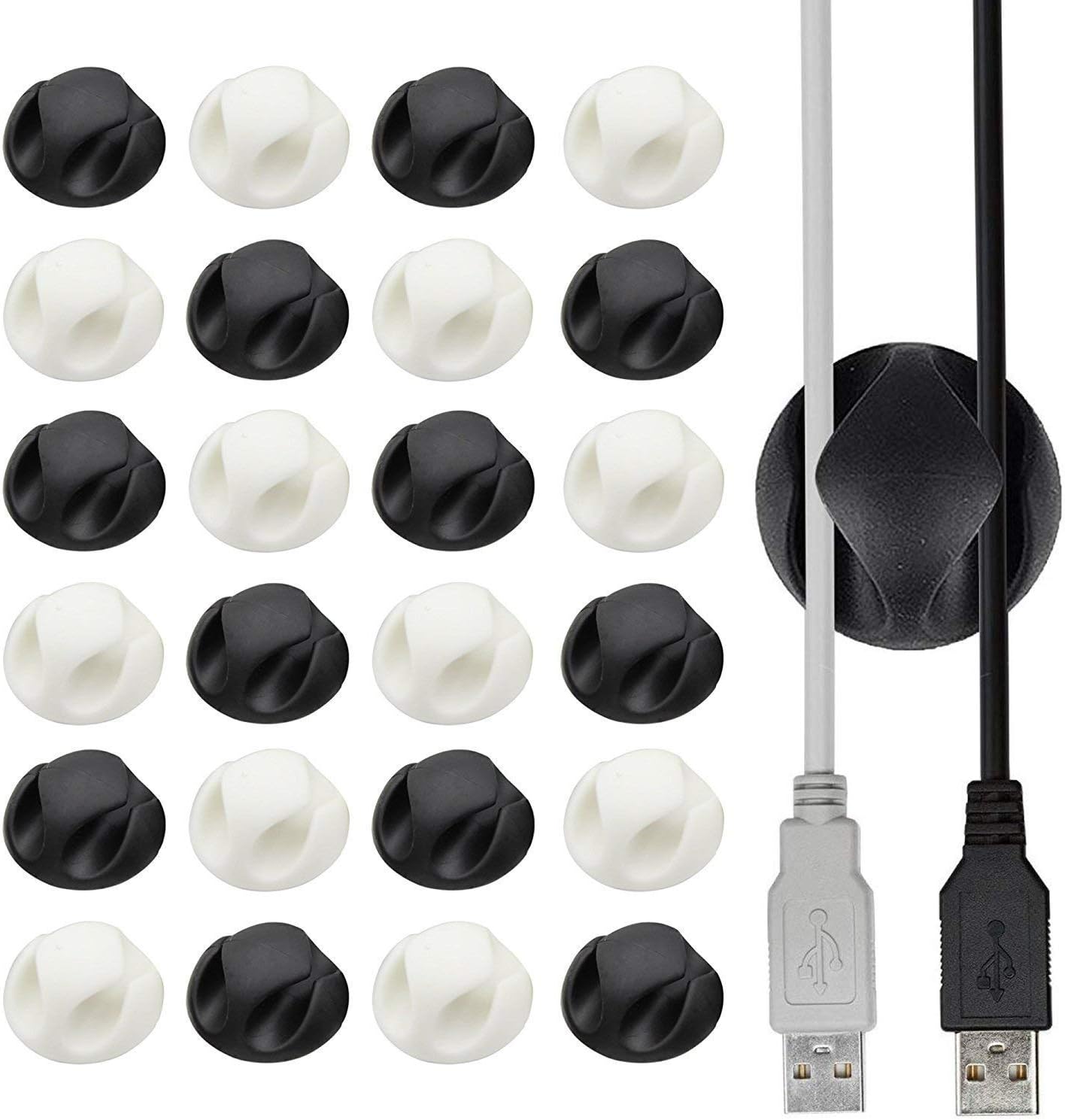 24 Tidy Cable Clips - 2 Channel Cable Management - Organiser for Desks & Entertainment Areas - for Chargers, Earphones, Computers & Wires | Multipurpose Long Lasting Cord Holder for Home Office