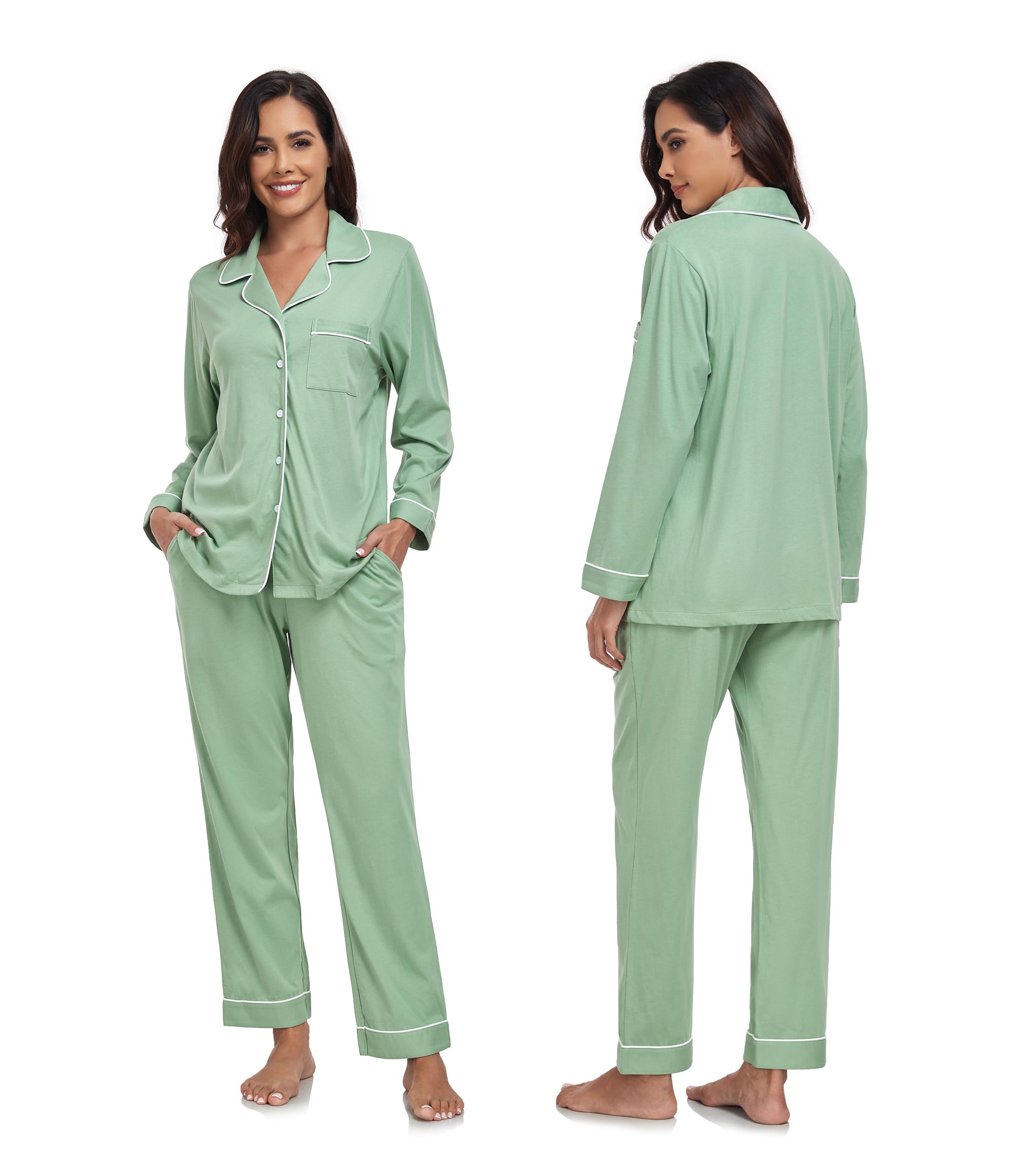COLORFULLEAF Pijama para mujer, 100% algodón, con botones, manga larga, conjunto de pijamas de dos piezas