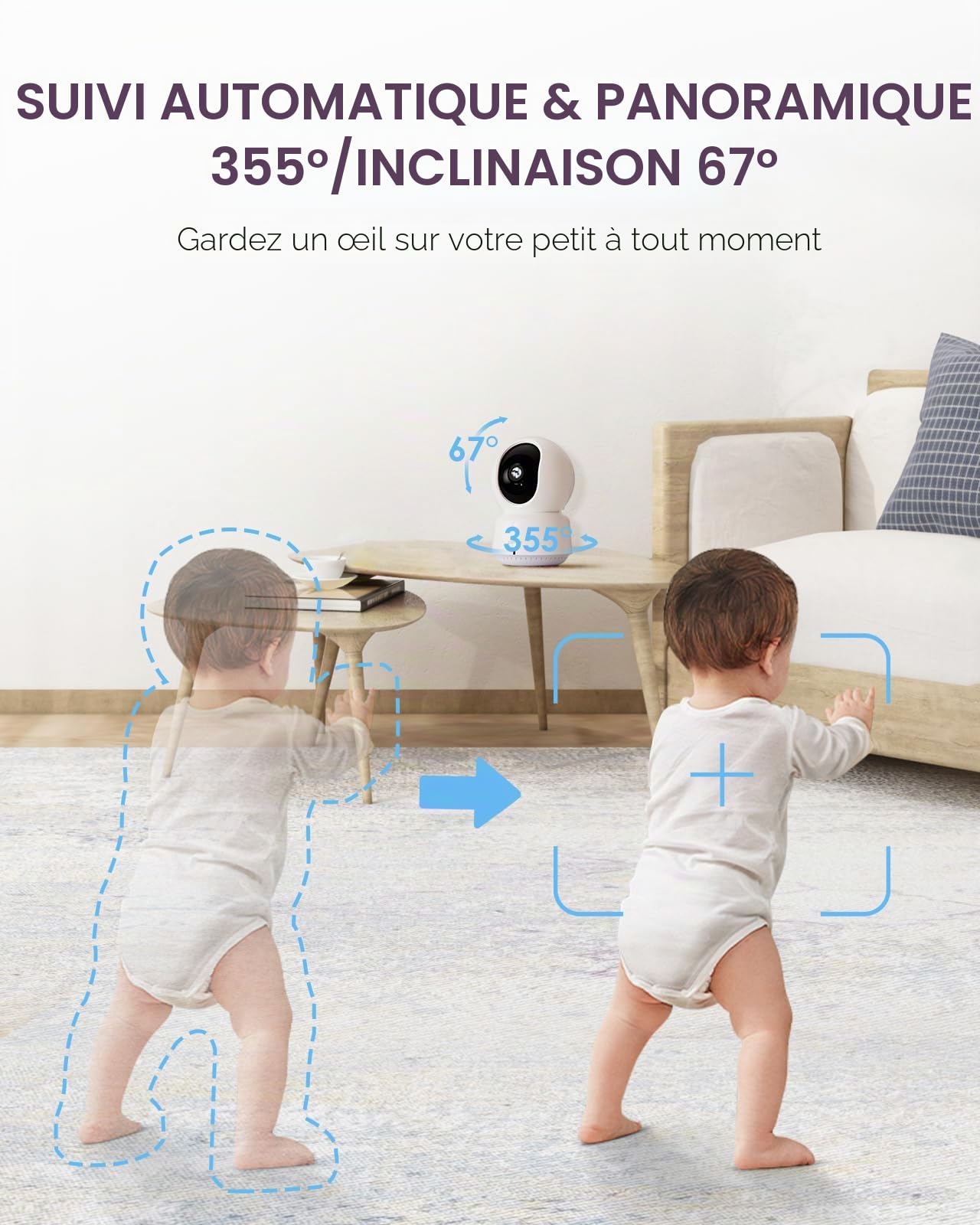 Comfyer Babyphone avec caméra 2K, Fonction Vox, capteur de température, Vision Nocturne, vidéo, 2,4 GHz, Veille Intelligente, interphone, berceuses, Longue durée de Vie de la Batterie