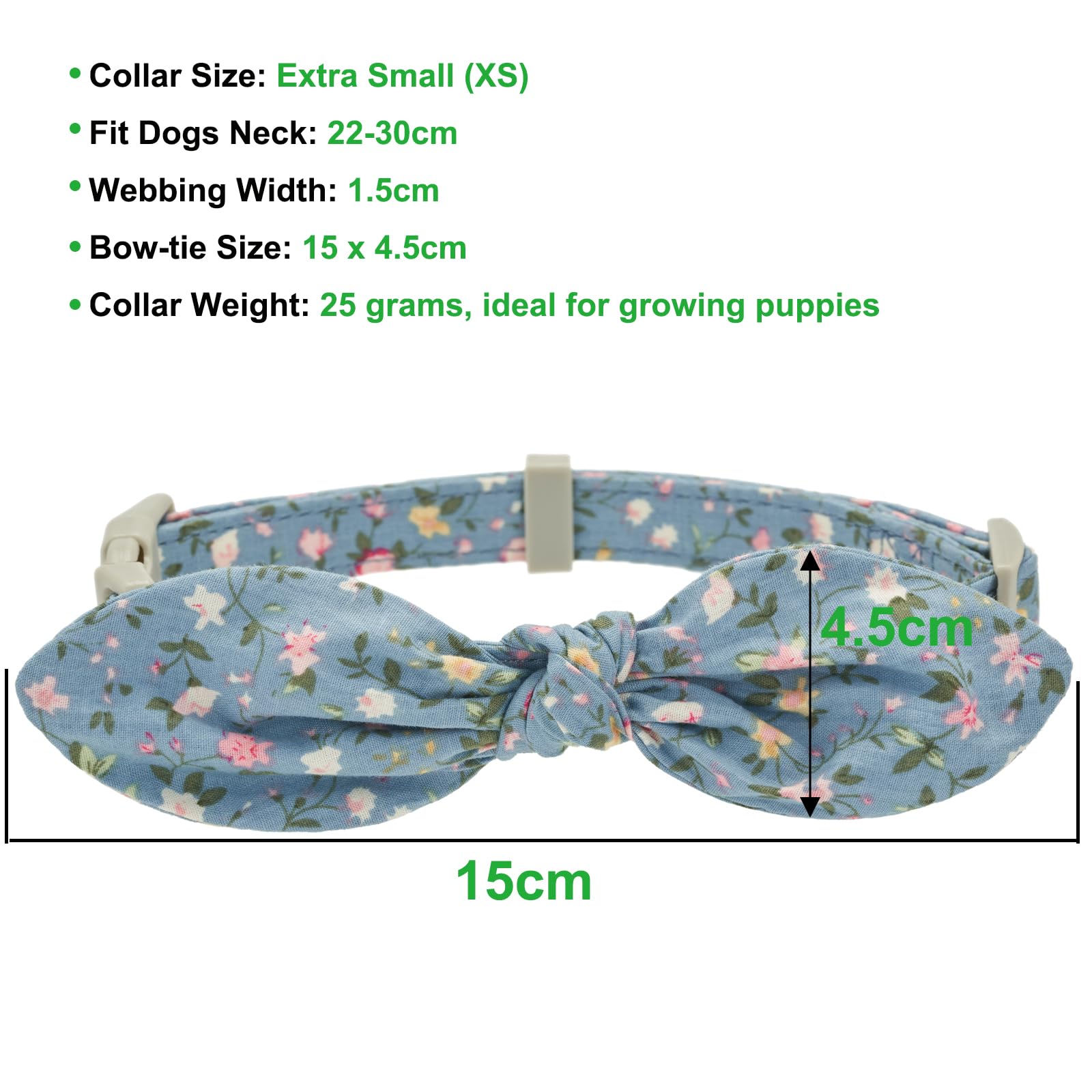 YUDOTE Cotton Dog Collar XS Soft Lightweight with Hand-tied Knot Bow Non-irritating for Puppies Delicate Neck 22-30cm,BlueFlora - Image 2