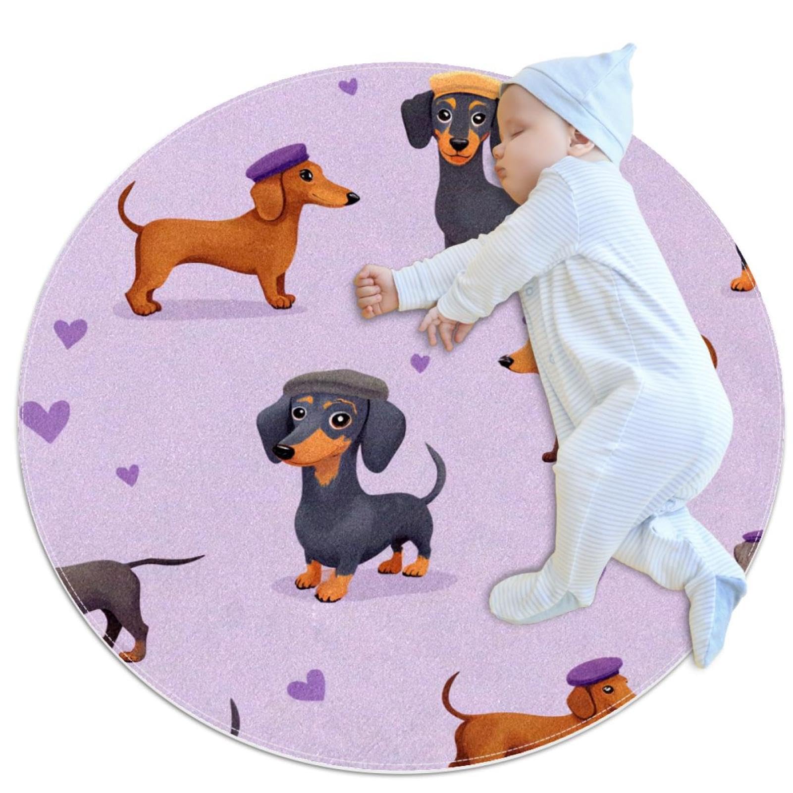 Tapis antidérapant teckel rond 1m pour chambre bébé et salle de bain
