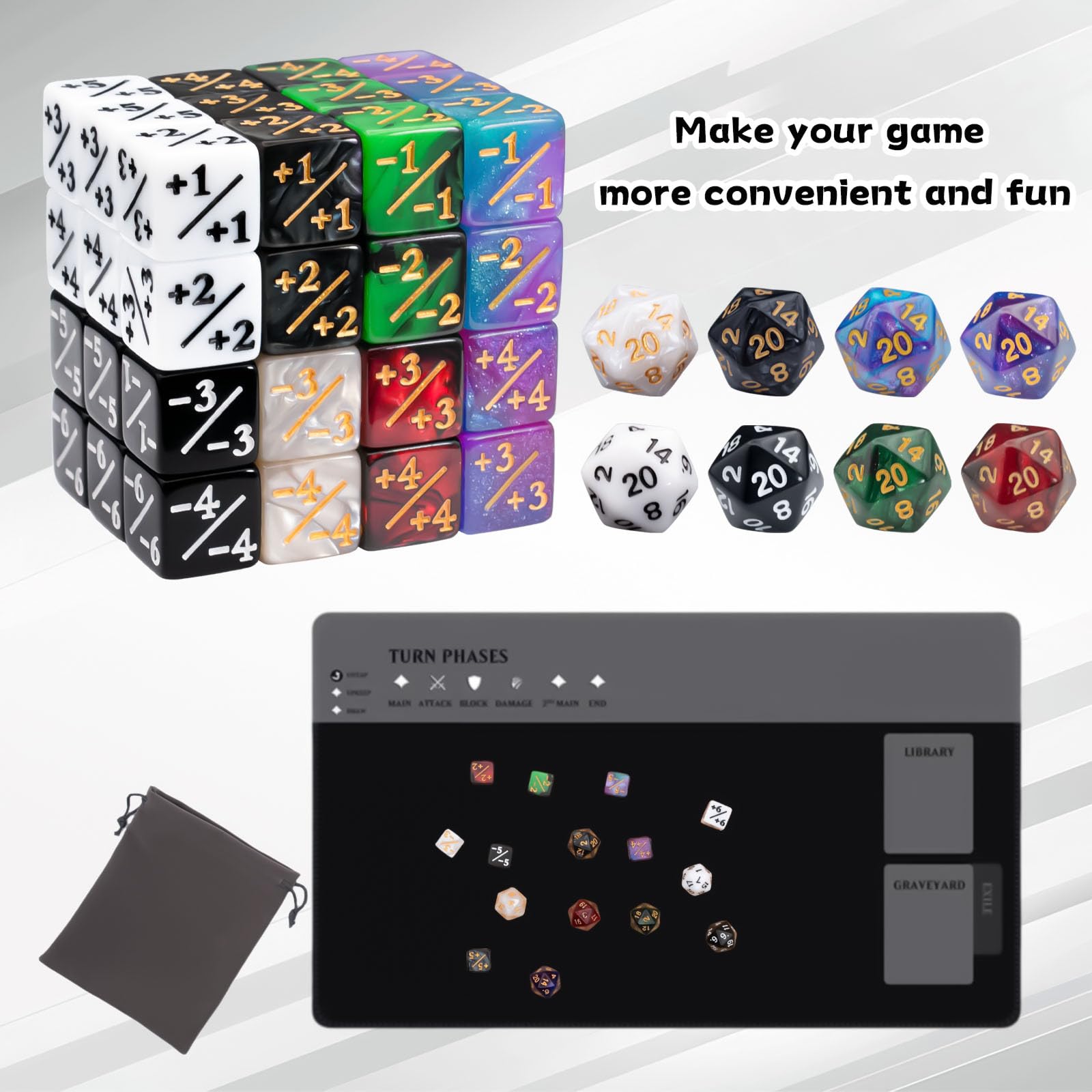 Zestaw 56 kostek licznika MTG w 8 kolorach, 48 sztuk Magic The Gathering Life Counters Tokeny zestaw kości i 8 sztuk D20 do MTG, TCG, akcesoria do gier karcianych