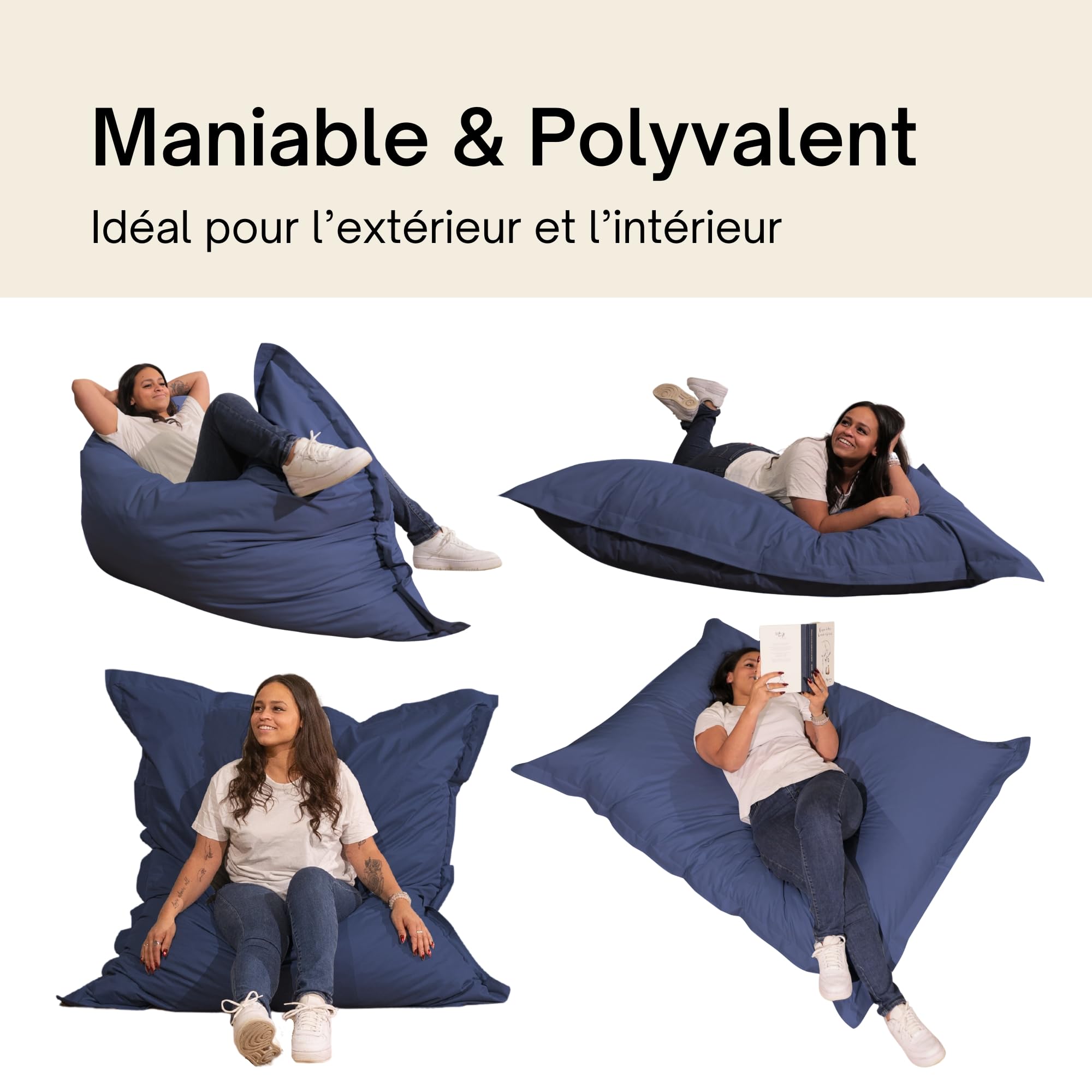 Bananair Pouf Extérieur Imperméable Géant XXL 180x140 cm Bleu