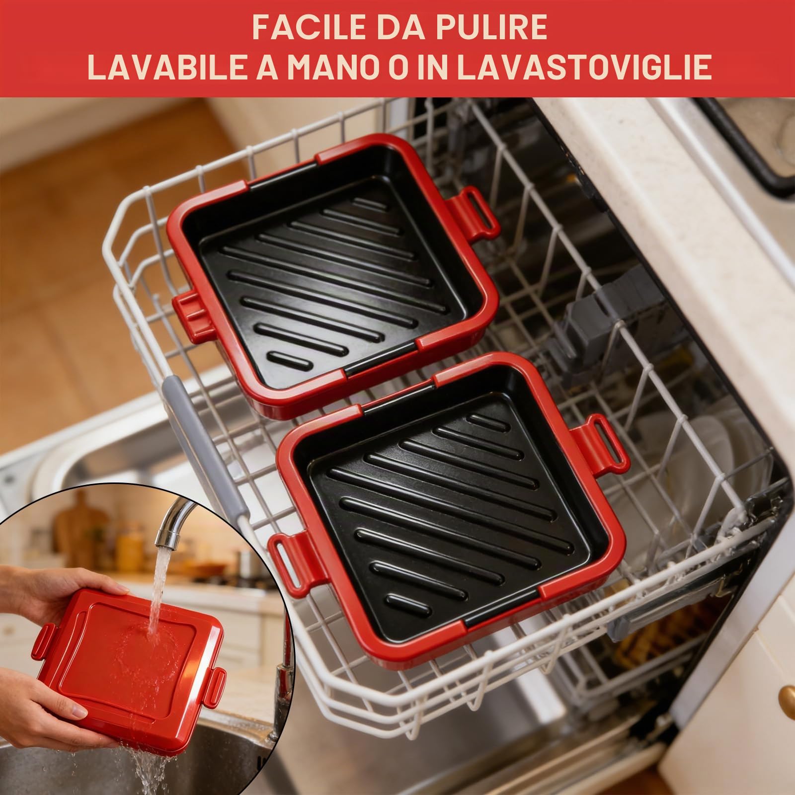 Leikurvo Sandwich Maker e Waffle, Tostapane per Forno a Microonde, Antiaderente, Pannelli Sandwich Senza Fili, Rosso