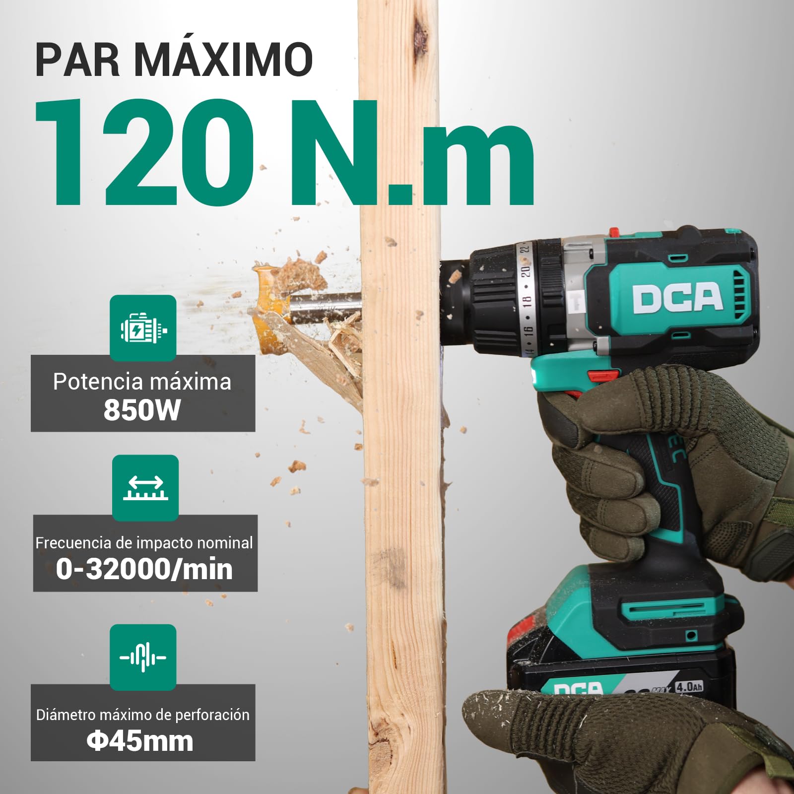 DCA Trapano Avvitatore A Percussione Brushless 20 V, 120 Nm, Mandrino Metallo 13 mm, Frizione 24+1+1, 32000 Colpi/min, Con Batterie 4,0 Ah Per Mattoni, Metallo E Legno