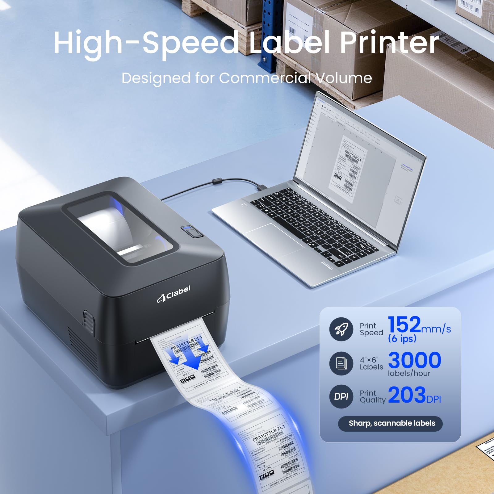 CLABEL X1 Stampante Trasferimento Termico da Scrivania, Etichettatrice Adesive Bluetooth, Resistente alla Luce, Compatibile con PC & Smartphone per Logistica Produzione Vendita al Dettaglio Magazzino