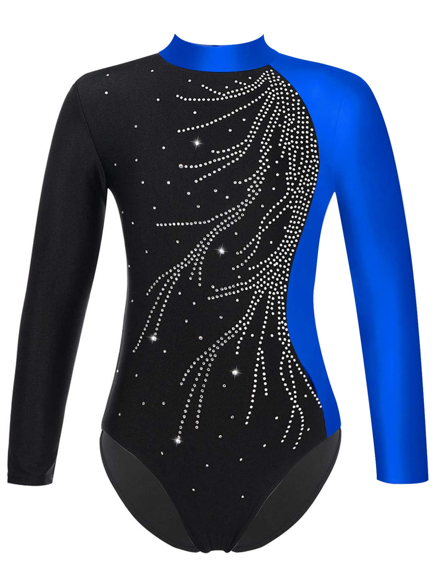 easyforever Kids Girl's Long Sleeves Gymnastics Ballet Dance Leotard Shiny Diamonds Ice Skating Jumpsuit Dancewear Type 1 Blue 10 Years