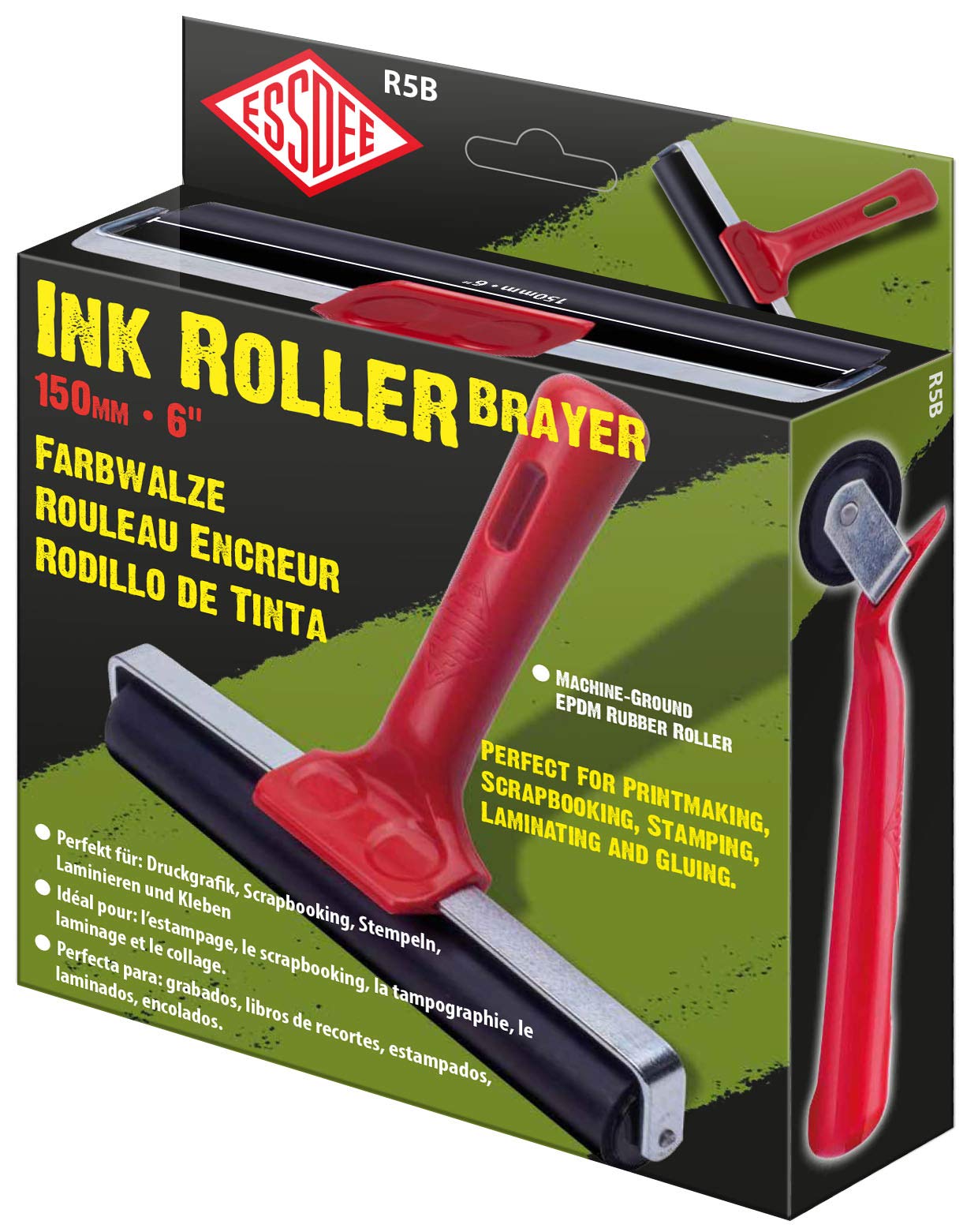 Ink Roller 5.90 Inch - Heavy Duty EPDM 70 Shore Hard Rubber Surface Brayer - Aluminium Core - Block Printing, Scrapbooking, Laminating Industrial Processes