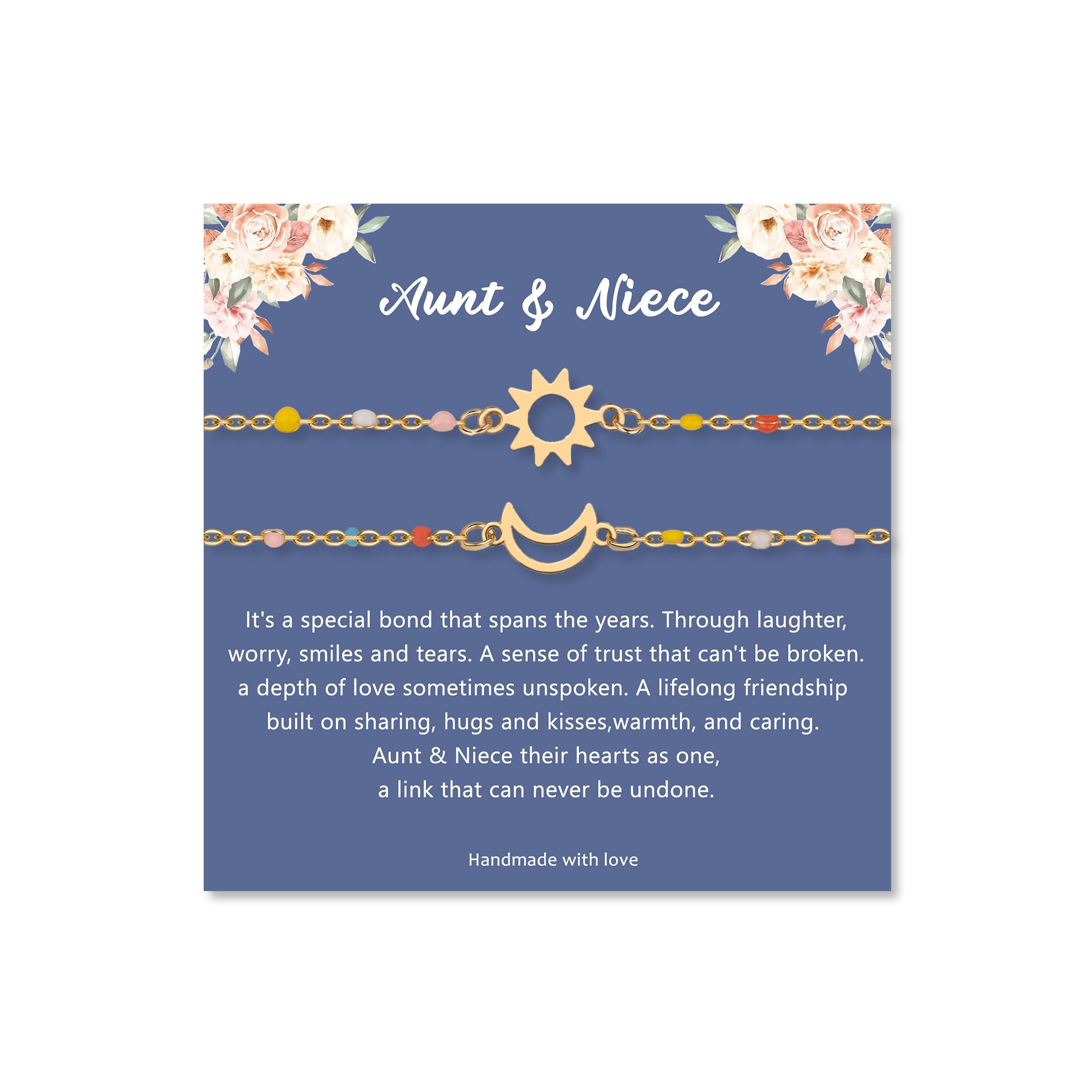 LINYMatching Aunt and Niece Bracelets for 2, Sun and Moon Gifts for Niece Auntie, Aunt and Niece Gifts Christmas Birthday Gift