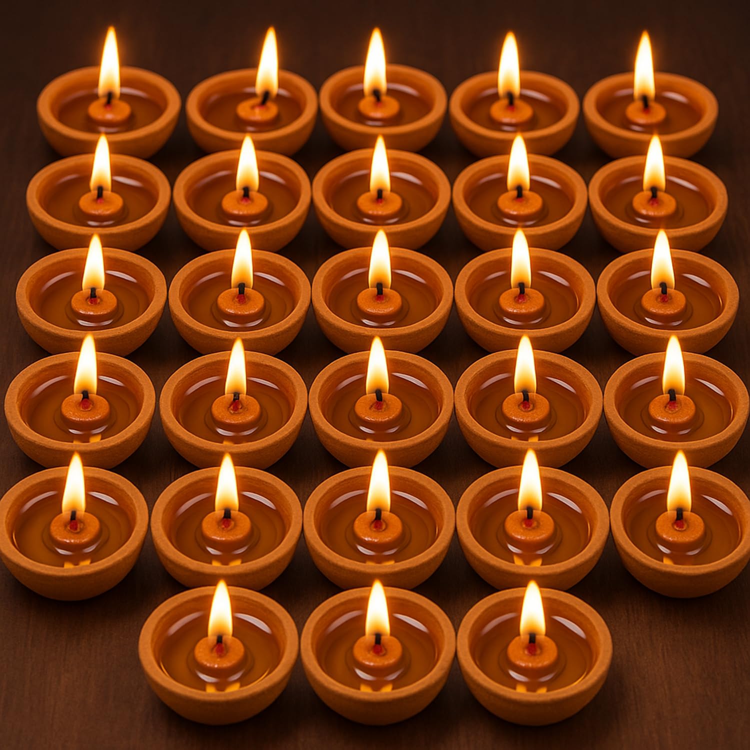 MustHaves Earthen Clay Diya 30 Pcs with Wick Holders & Cotton Batti | Traditional Handmade Earthern Oil Lamps for Diwali, Puja & Home Decoration