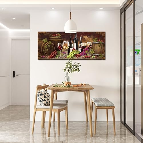 Miniatura 4 de NutArtPic Wine Wall Art Canvas Kitchen Picture Prints Grape Barrel Painting Red Wine Glass Artwork Prints for Home Kitchen Dinning Room Bar Wine