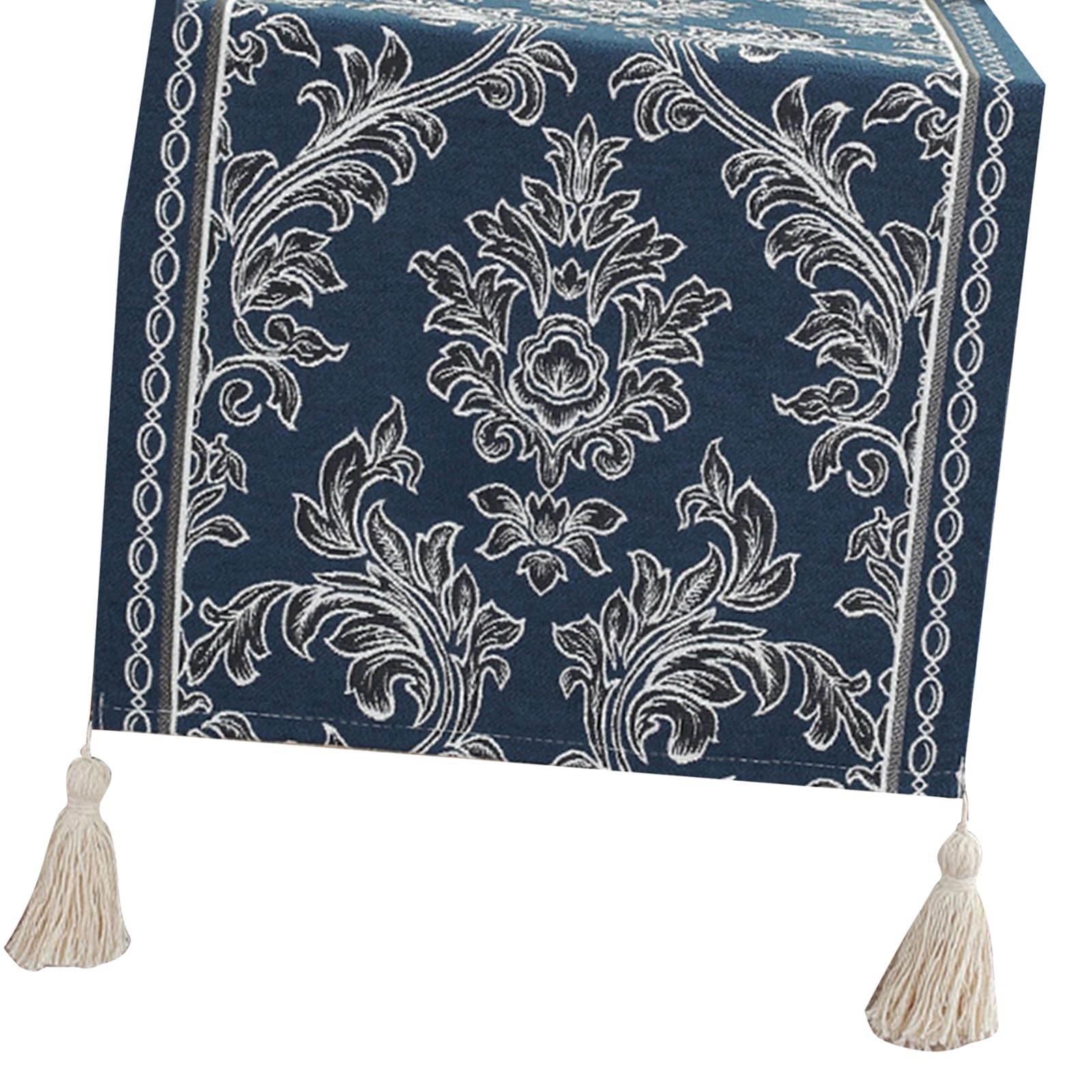 Carotoe Blue Tassels Fringed Table Runner Ethnic Pattern Decorative Polyester Fabric Tablecloth 120X35cm For Dining Room H Decoration Ethnic Pattern Table Runner