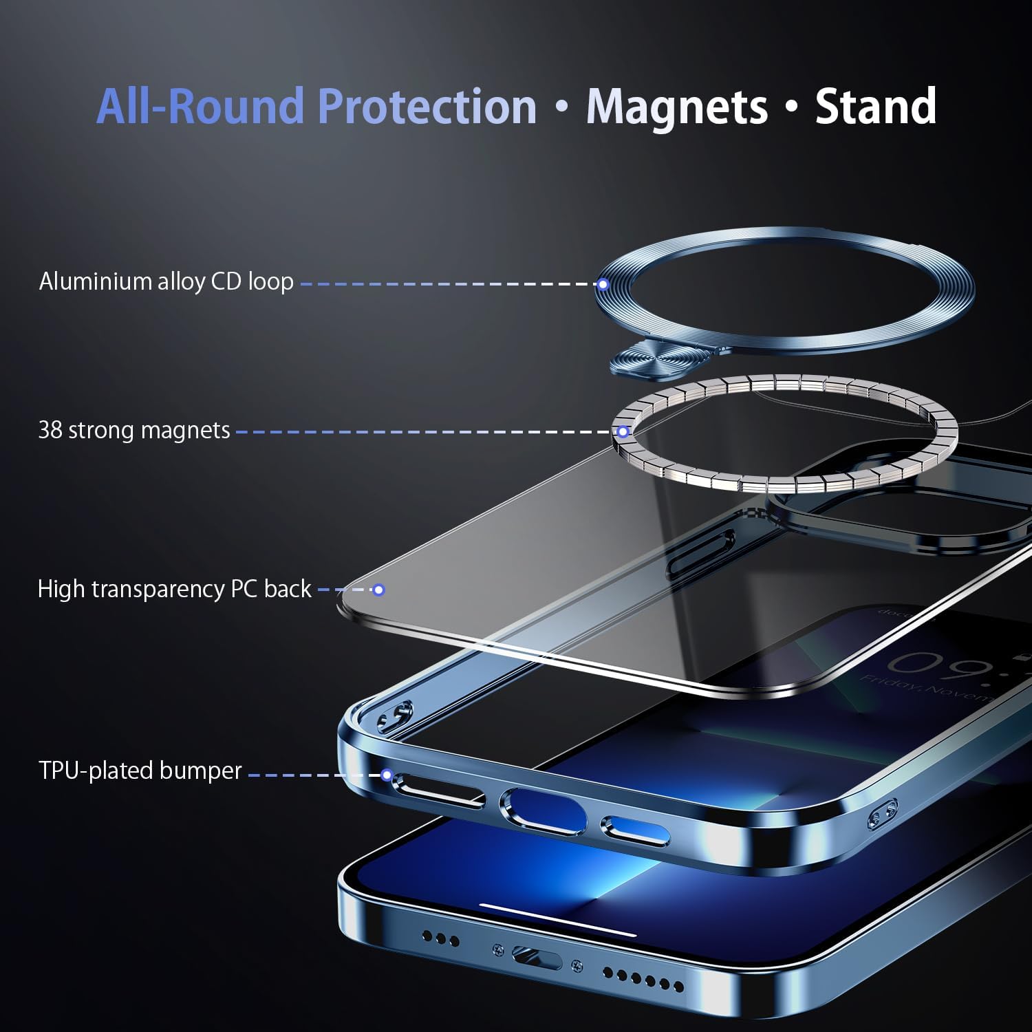 [CD Ring Compatible with MagSafe Invisible Stand]Magnetic for iPhone 13 Pro Max Case, [Electroplated Bumper Non-Yellowing][Look as Bare iPhone]Slim Clear Case with Holder for Women Men Girls - Image 6