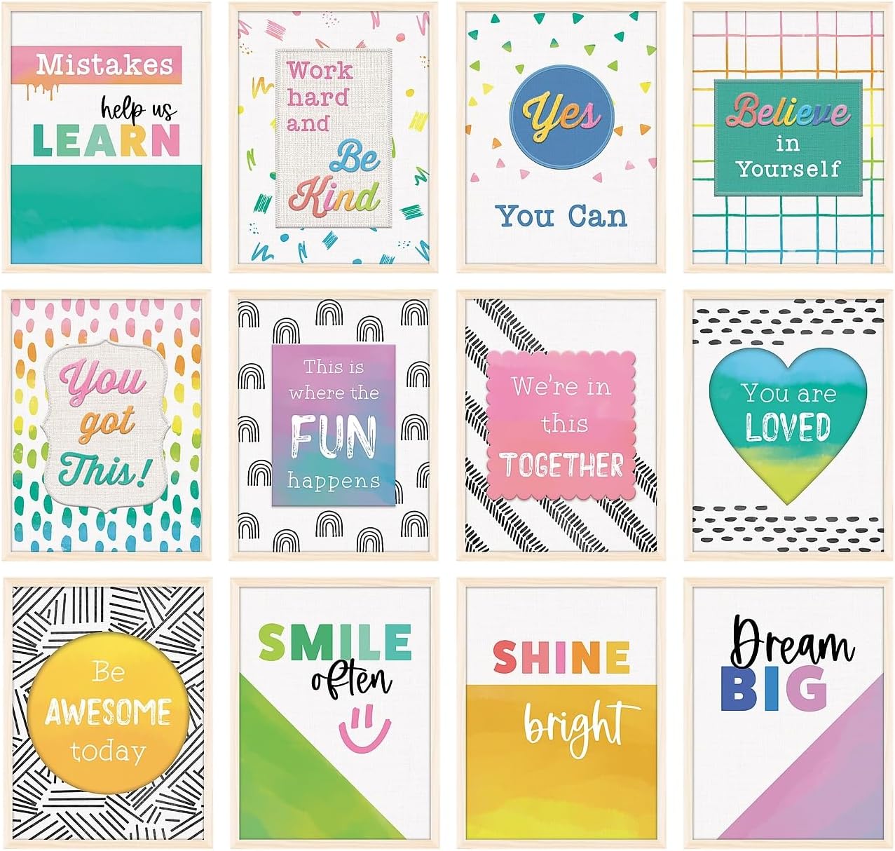 Carson Dellosa Creatively Inspired 12-Piece Posters, Motivational 8.5″ x 11″ Wall Art With Rainbows and Positive Affirmations for Bulletin Board, Boho Decor, Classroom Must Haves
