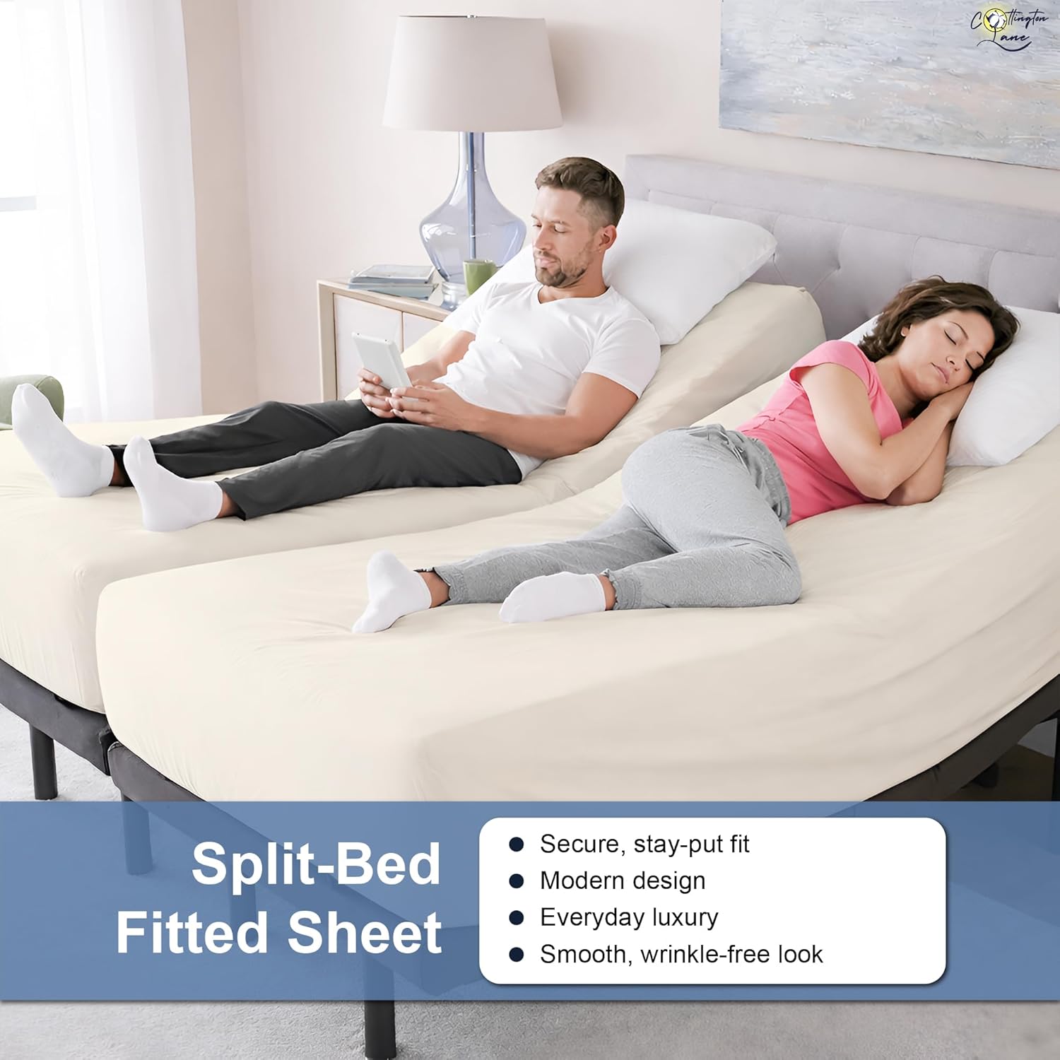 Cottington Lane Split California King Fitted Sheets for Adjustable Beds, Premium Hotel Quality Brushed Microfiber 15 Inch Deep Pocket Two 36 x 84 Bottom Sheets Only, Ultra Soft & Breathable, Ivory