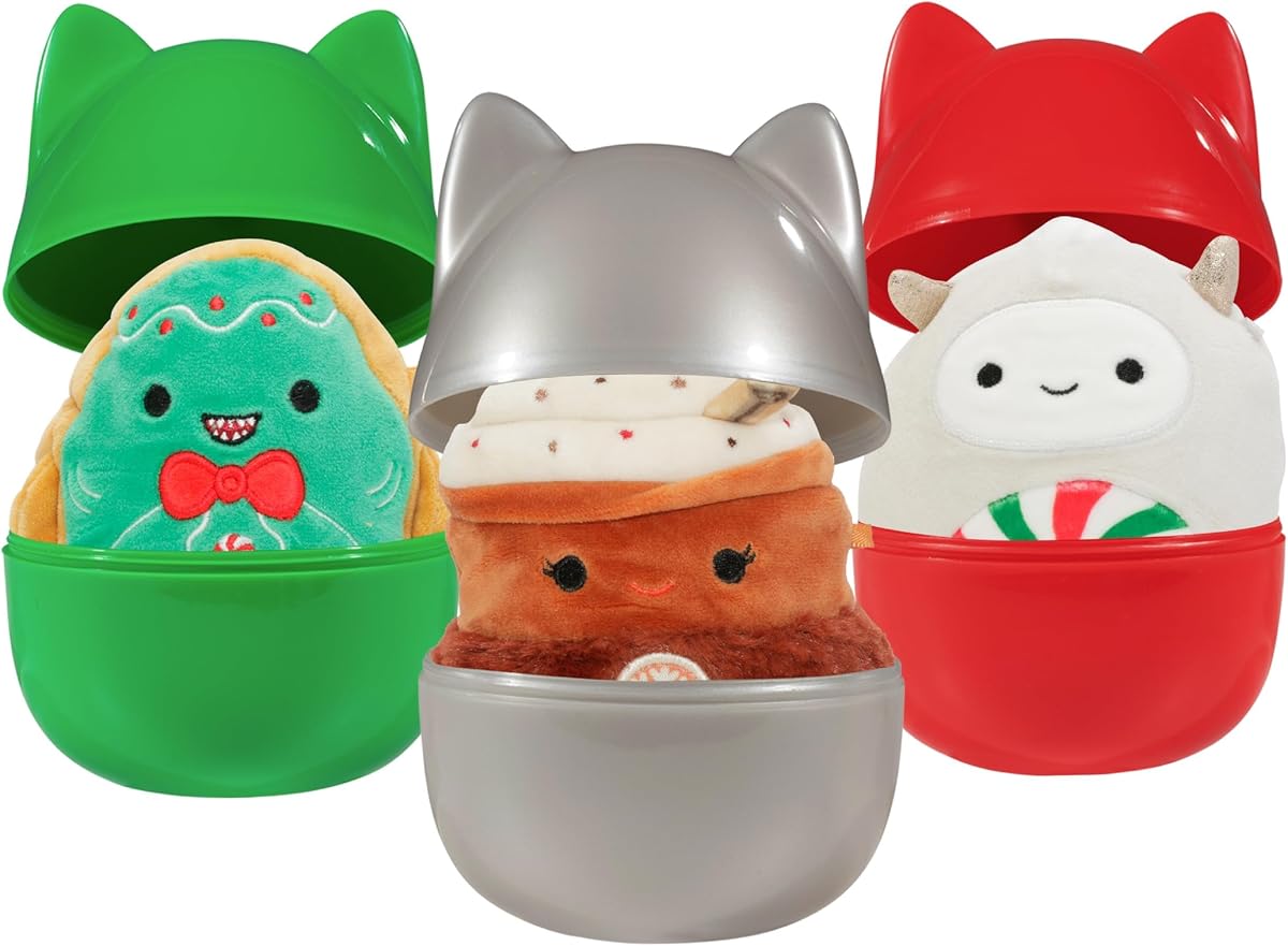 Squishmallows 3 Pack Mystery Capsules 4" Holiday Mini Jazwares Plush | Soft Squishy Collectible Holiday Mystery Little Stuffed Animal Toy Gift for Kids, Boys & Girls